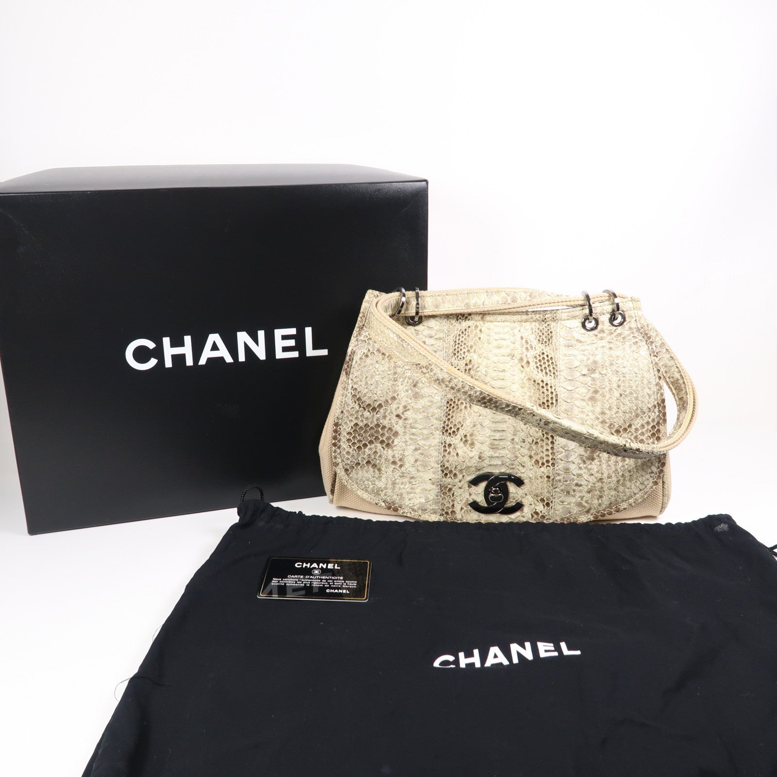 CHANEL 【激減優惠】蛇皮皮革/帆布Shoulder Bag銀扣肩背袋