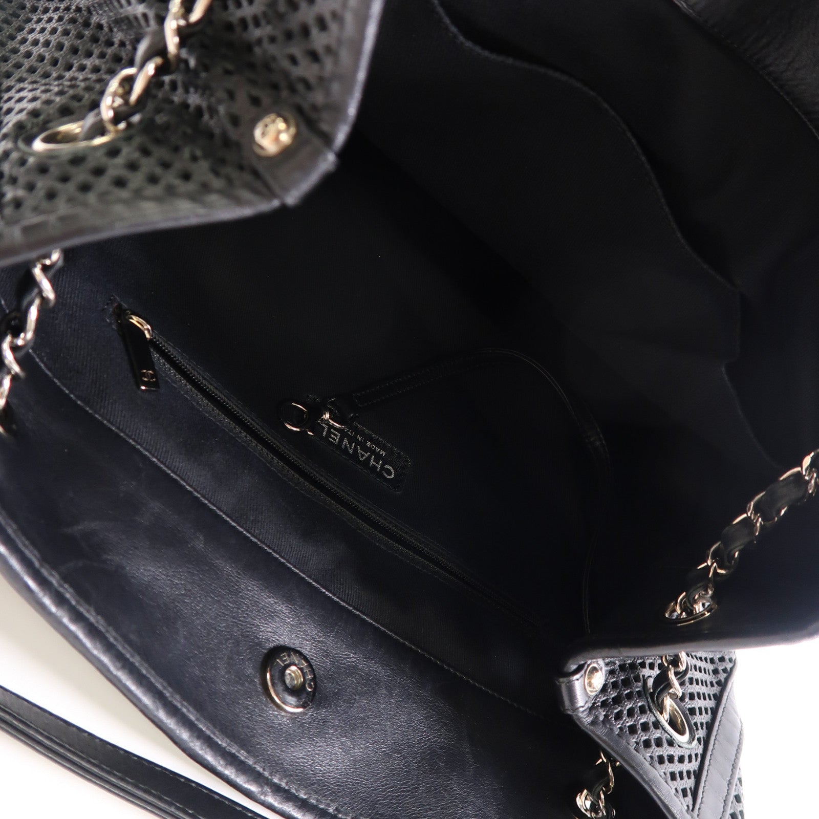 CHANEL 羊皮皮革Chain Shoulder Tote銀扣肩背袋/手挽袋黑色