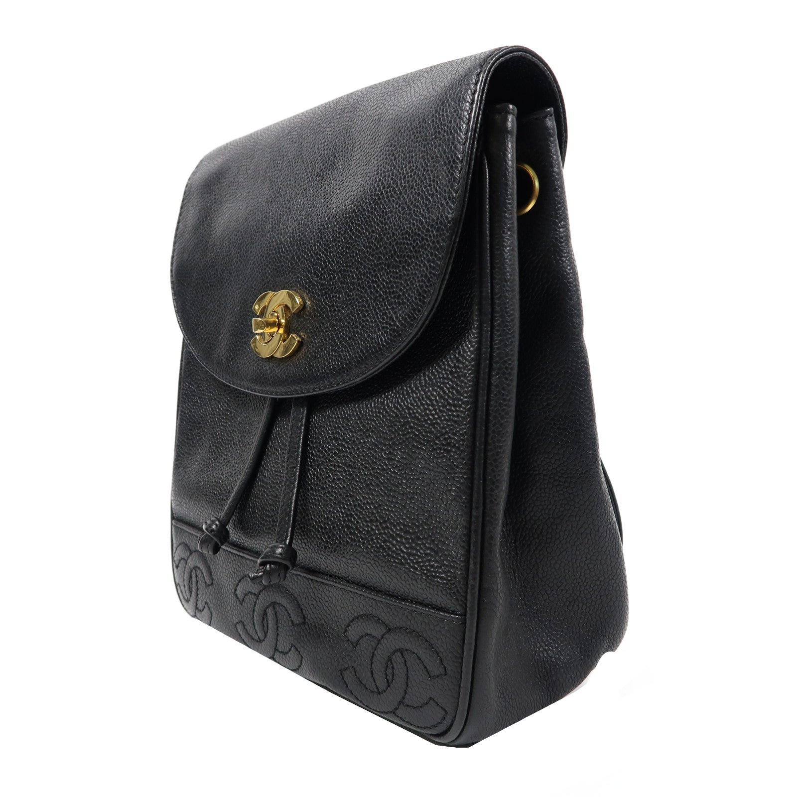 CHANEL Caviar皮革Triple CC Backpack金扣背包黑色