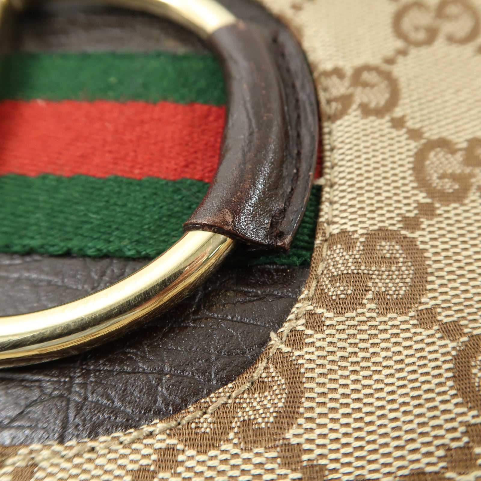 GUCCI 帆布Horsebit Bag金扣肩背袋啡色