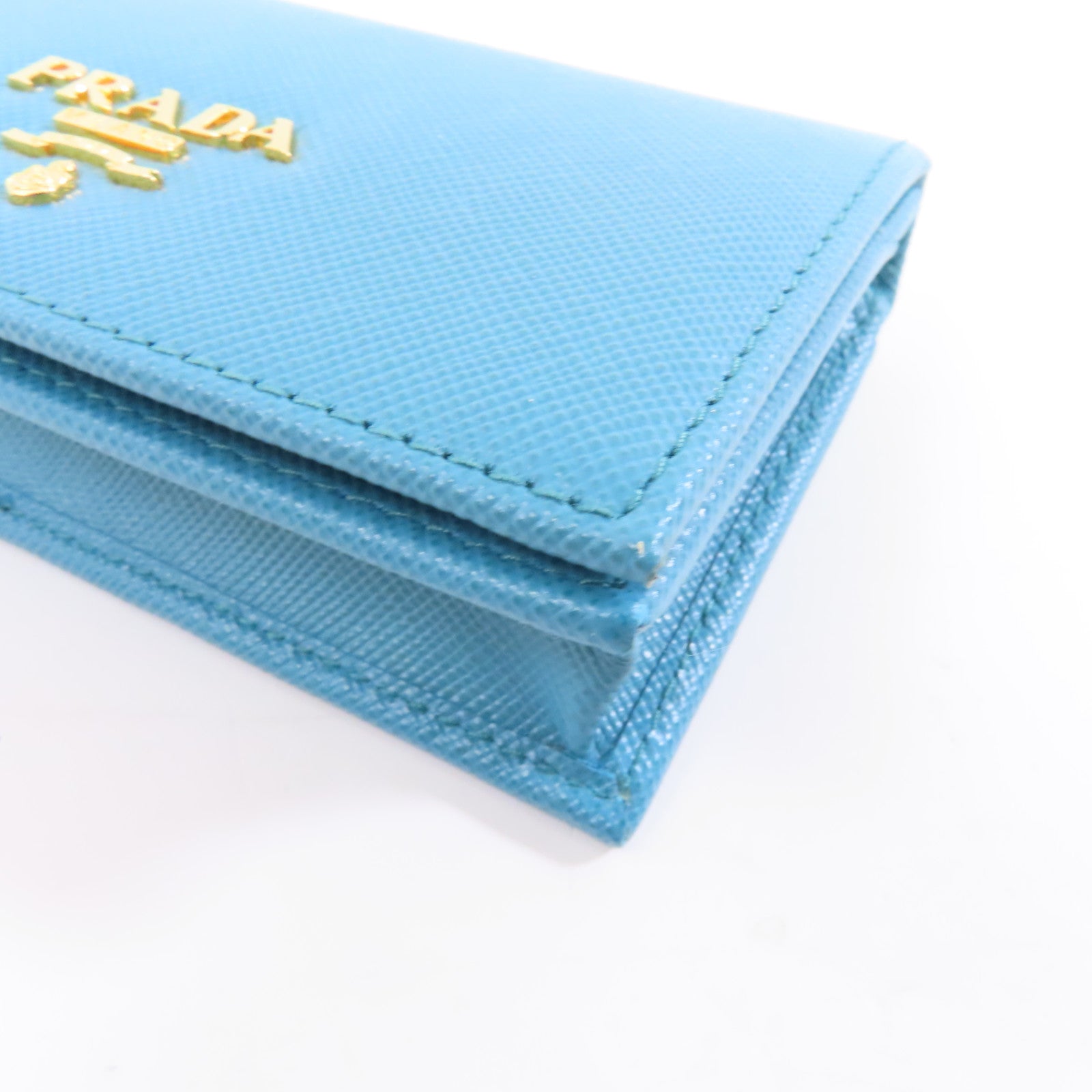 PRADA Saffiano皮革Card Case金扣卡片套藍色