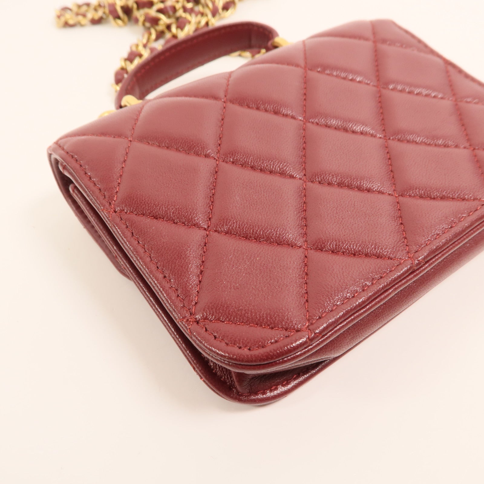 CHANEL 羊皮皮革Top Handle Flap金扣手挽肩背兩用袋