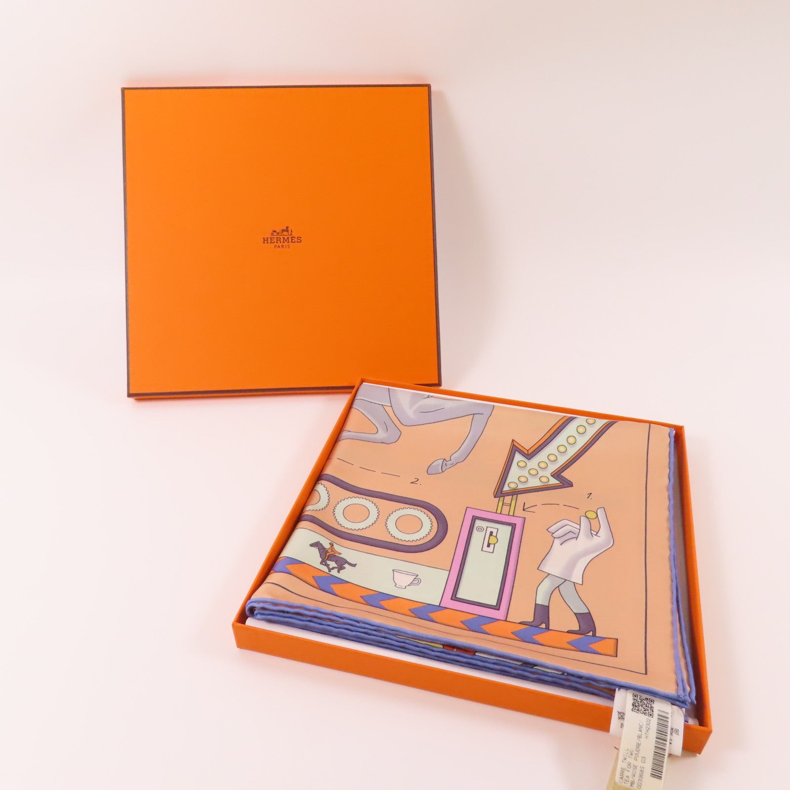 HERMES 絲質Scarf 90x90cm絲巾米色/彩色