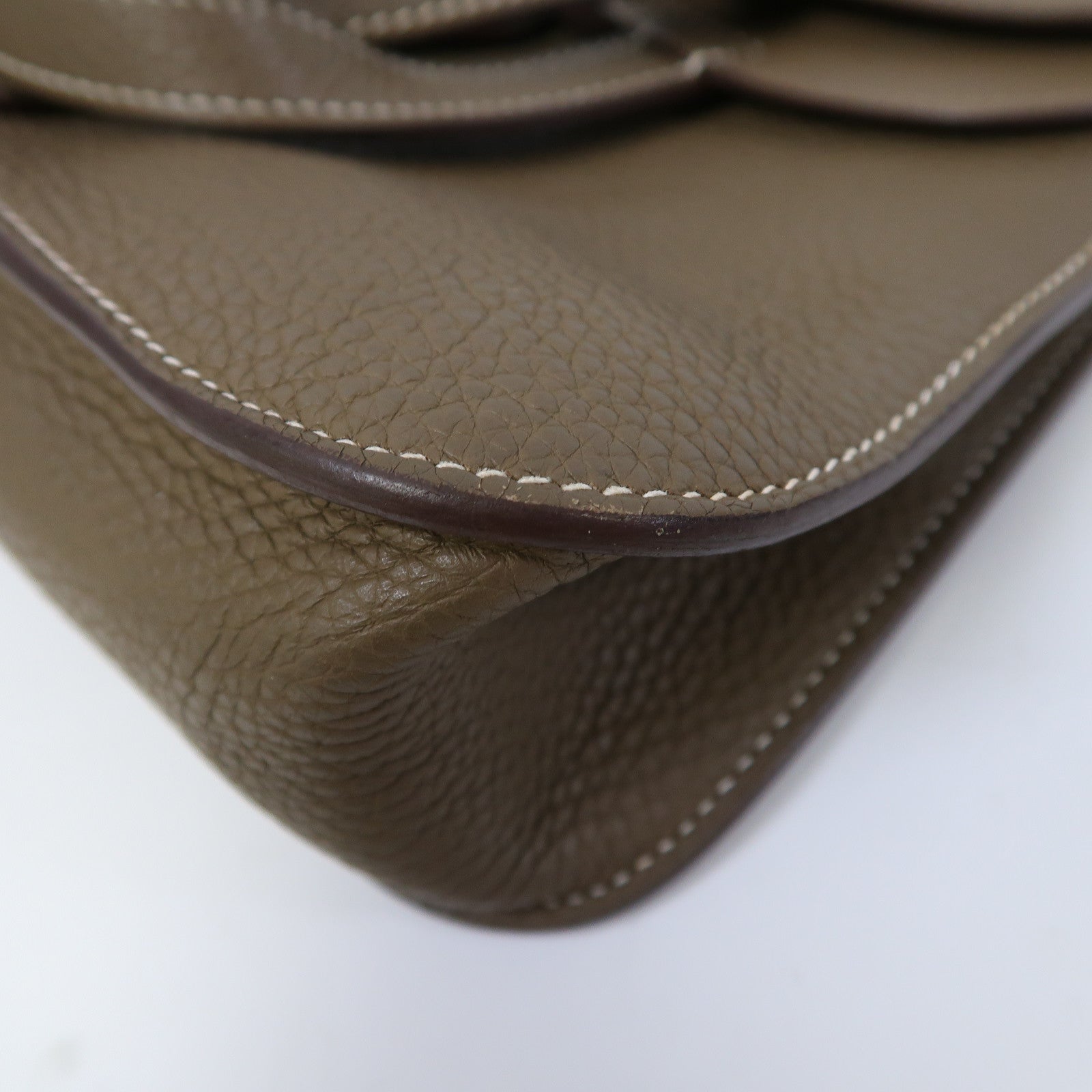HERMES Clemence皮革Halzan 25銀扣肩背袋大象灰色