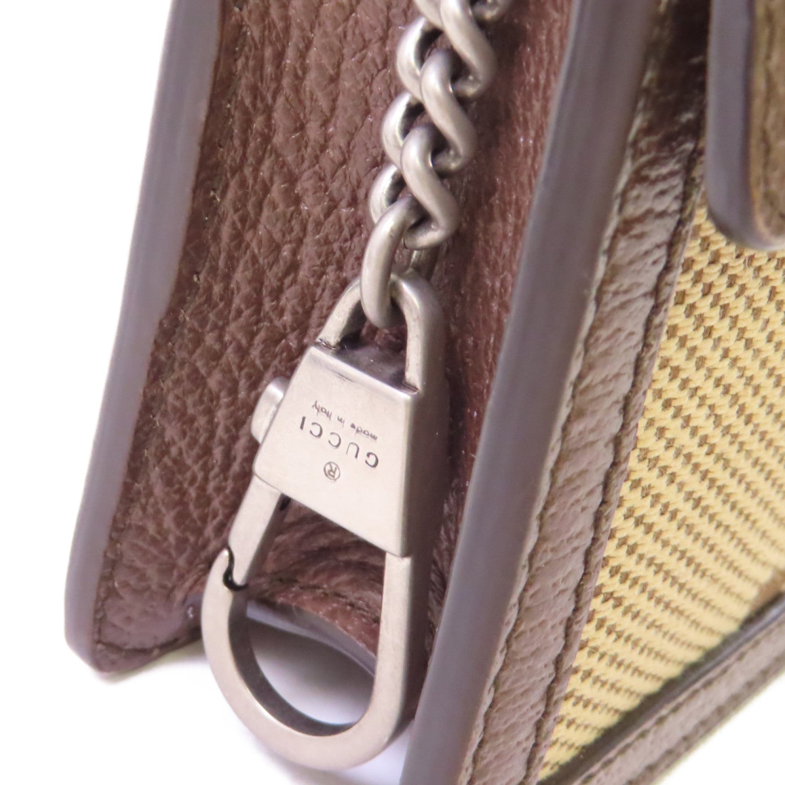 GUCCI 帆布GG Supreme Diongsus Chain Shoulder Bag金扣鏈帶肩背袋啡色