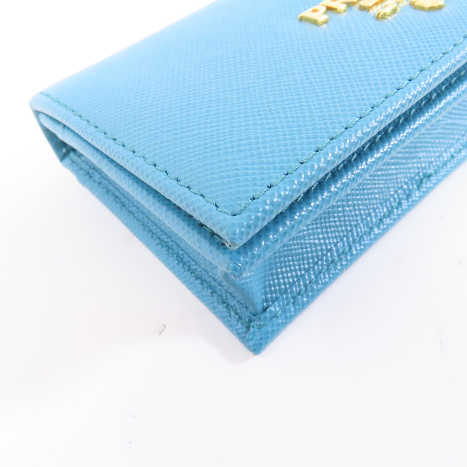 PRADA Saffiano皮革Card Case金扣卡片套藍色