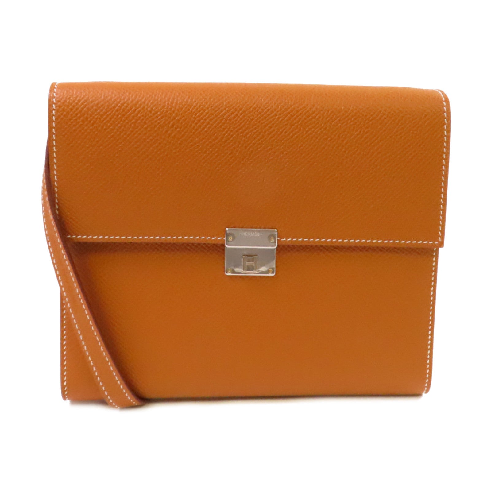 HERMES Epsom皮革Clic 16 Shoulder Bag銀扣肩背袋Gold金棕色