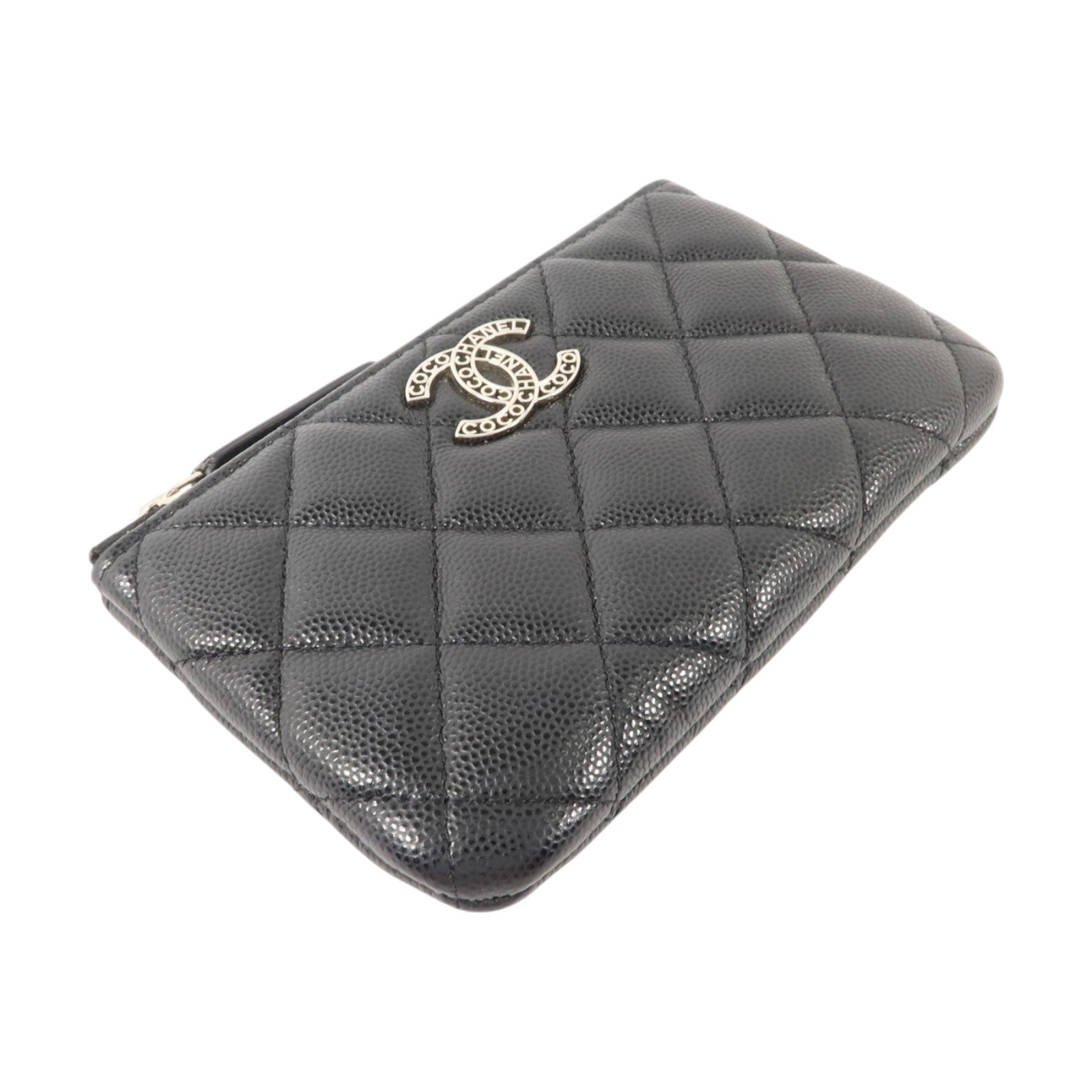 CHANEL 牛皮皮革Mini O Case Zip Pouch銀扣小袋