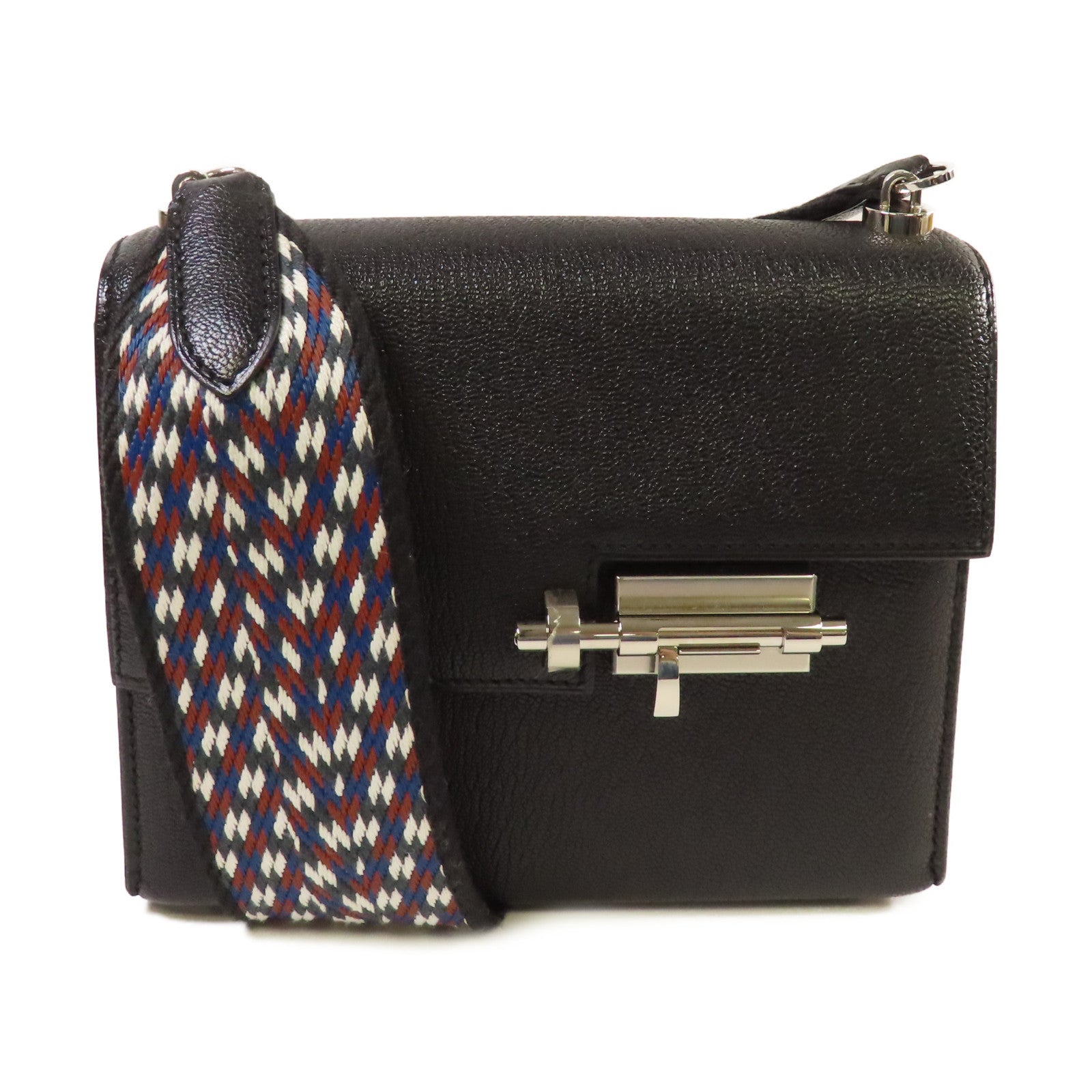 HERMES Chevre皮革Mini Verrou One Shoulder Bag銀扣肩背袋89 Noir黑色