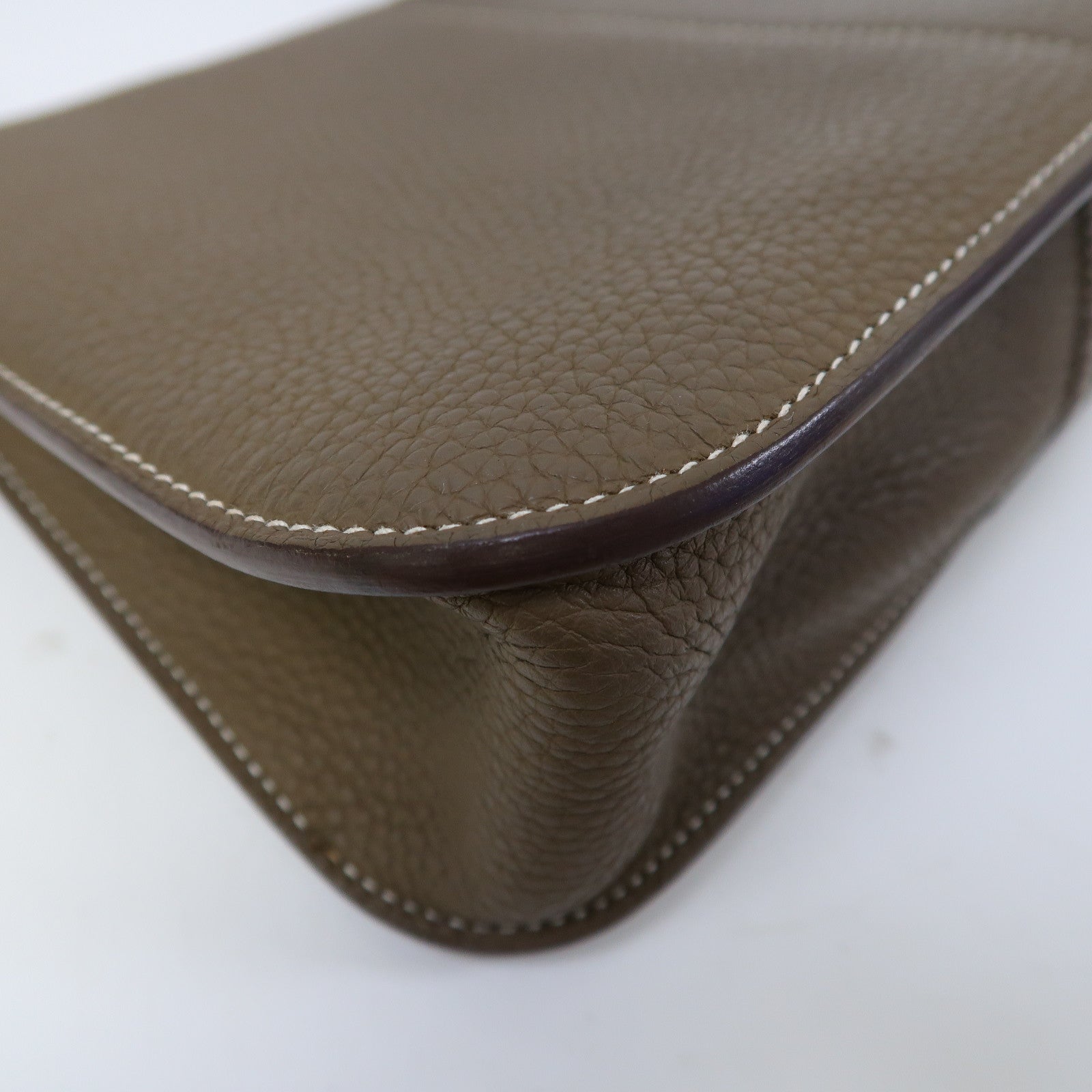 HERMES Clemence皮革Halzan 25銀扣肩背袋大象灰色