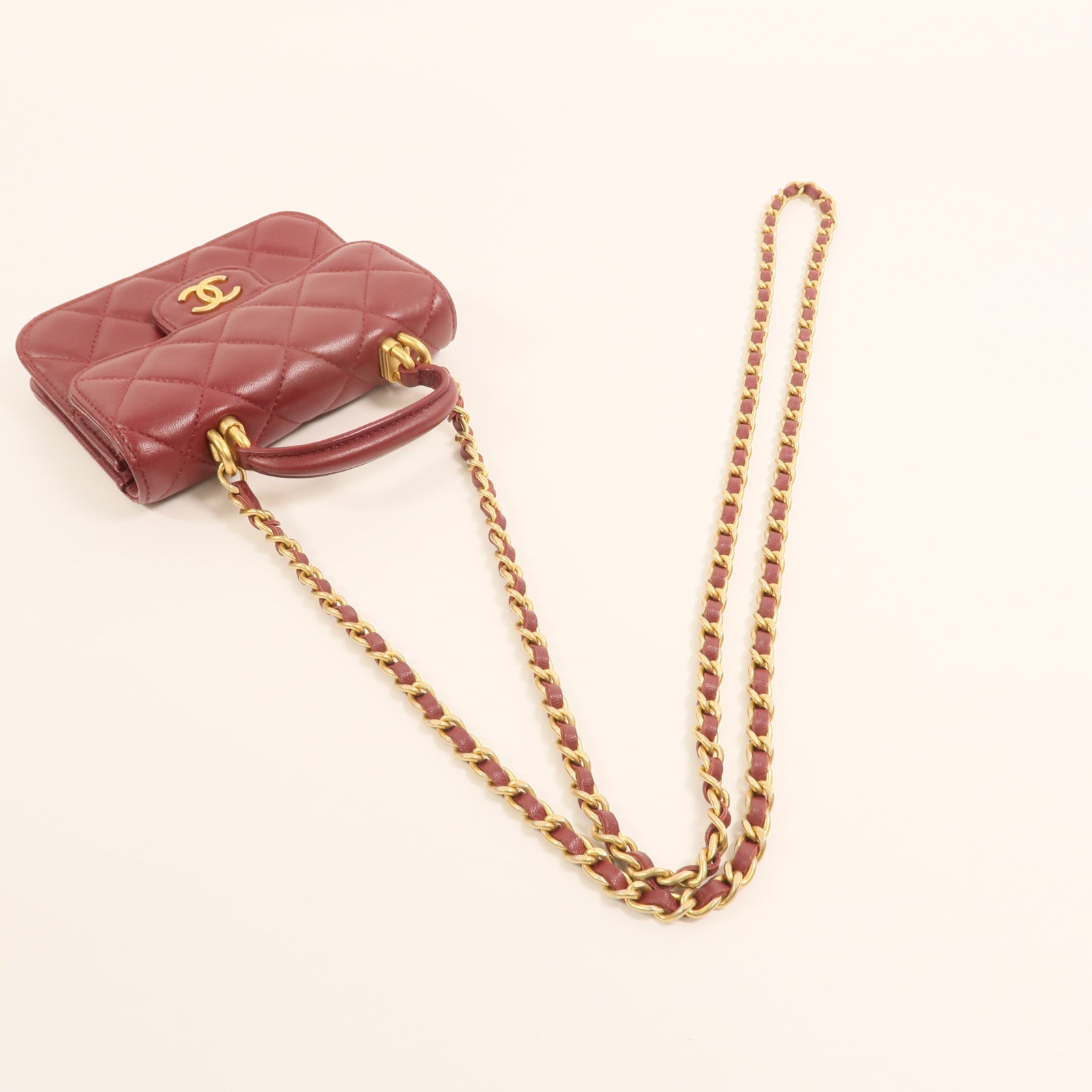CHANEL 羊皮皮革Top Handle Flap金扣手挽肩背兩用袋