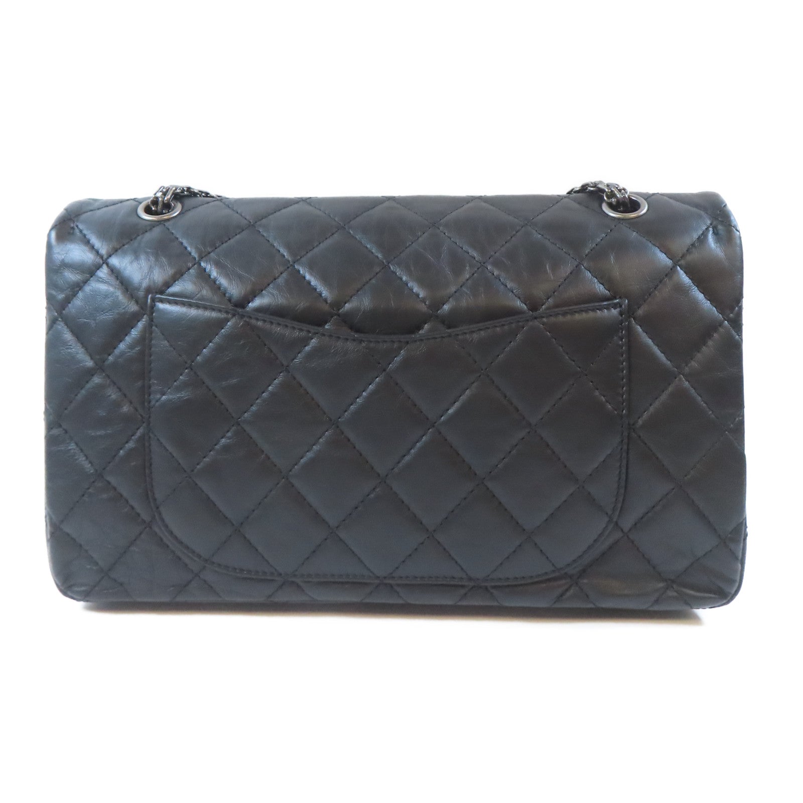 CHANEL 菱格牛皮皮革2.55 Shoulder Bag鏈帶肩背袋黑色