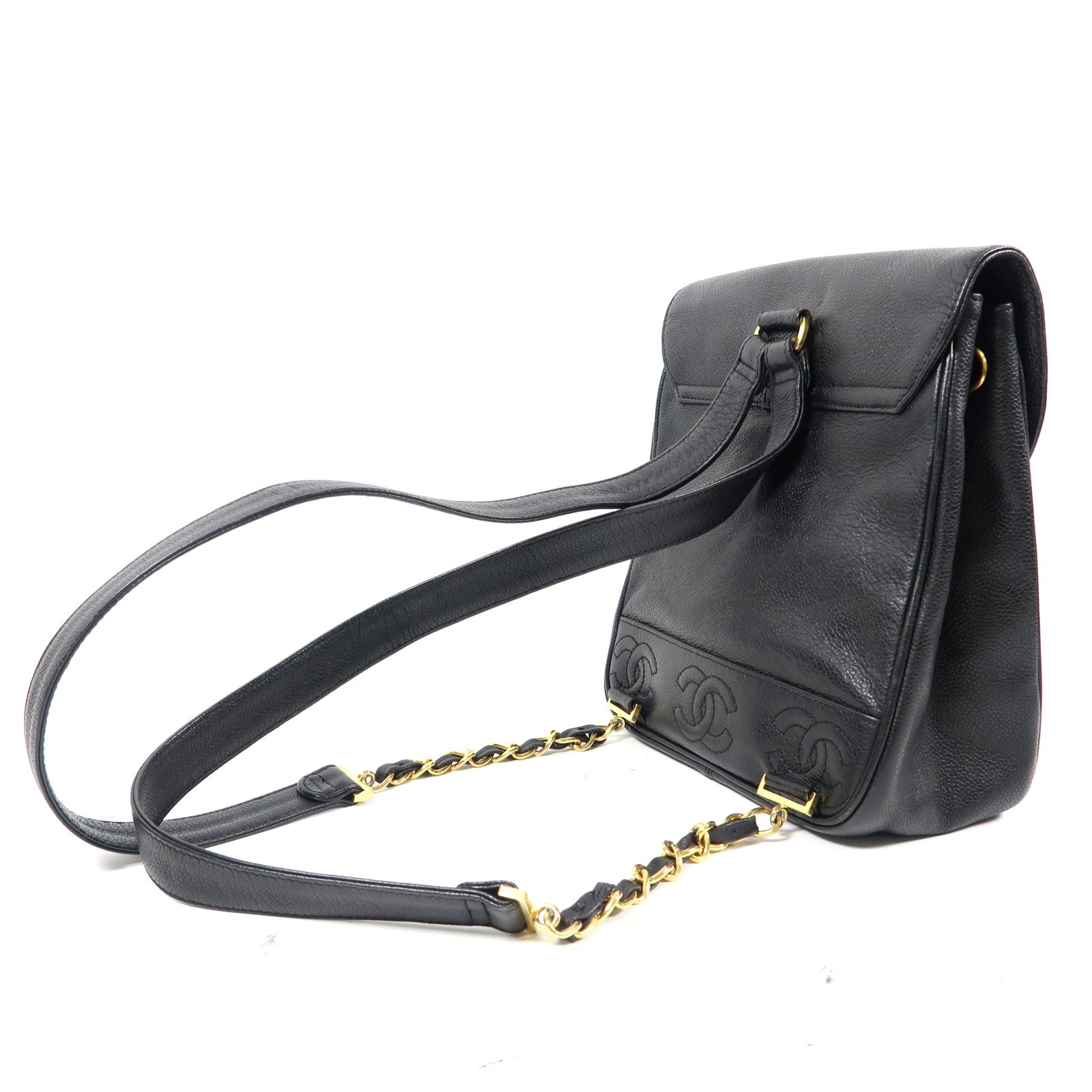 CHANEL Caviar皮革Triple CC Backpack金扣背包黑色