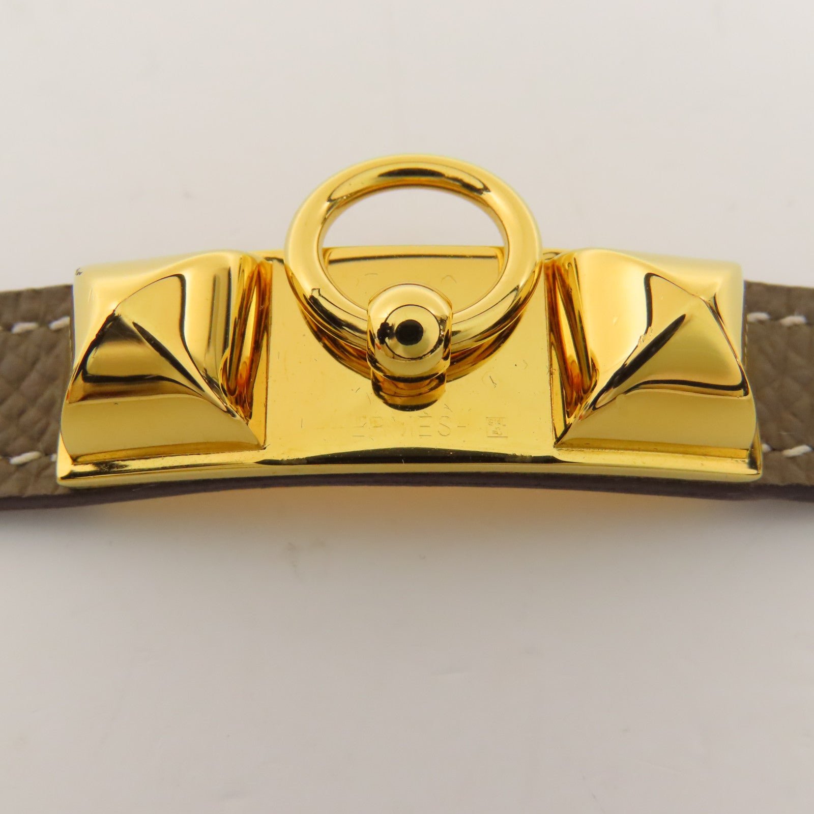 HERMES Epsom皮革Rivale Double Tour金扣手鐲Etoupe