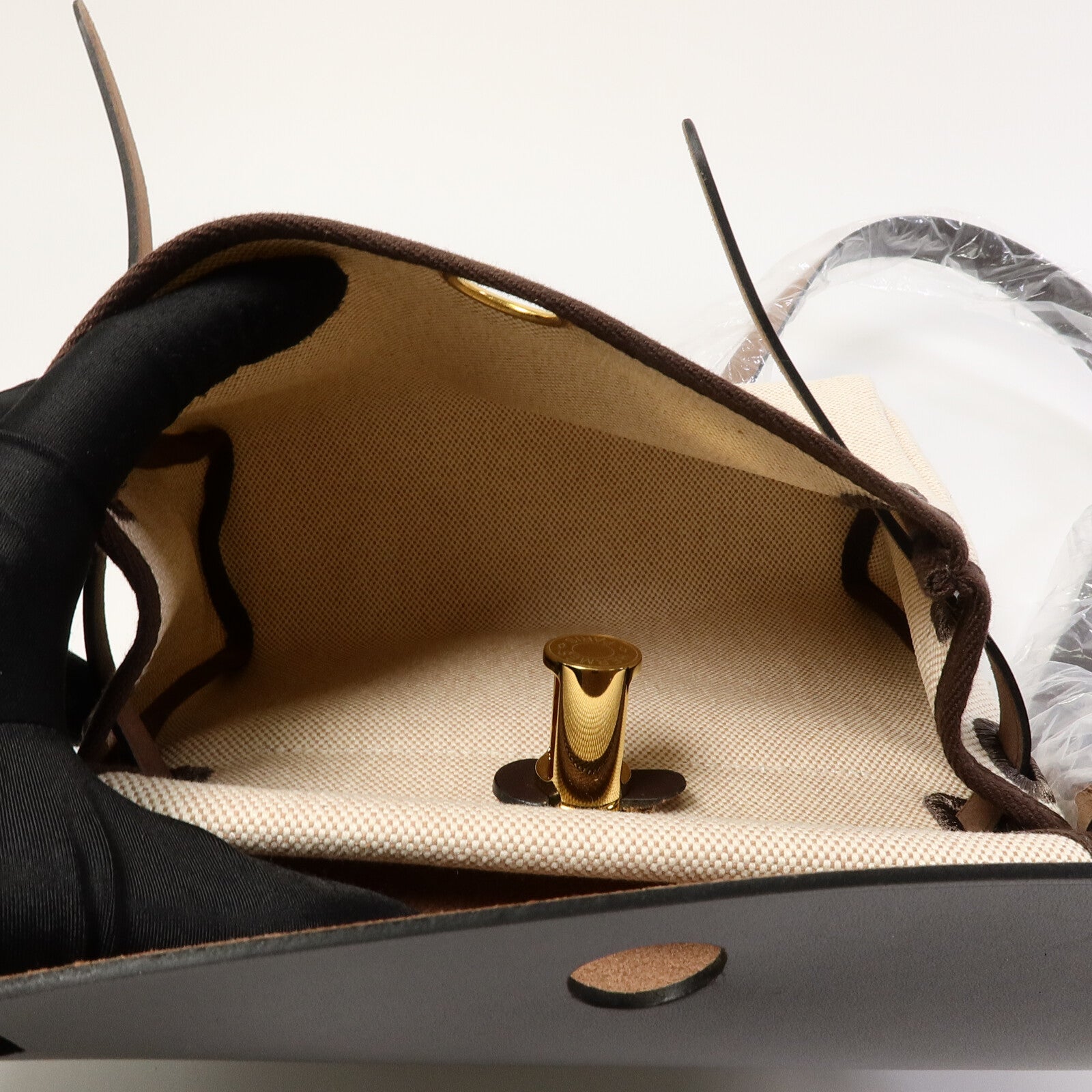 HERMES Toile H帆布Mini Herbag肩背袋Ebene
