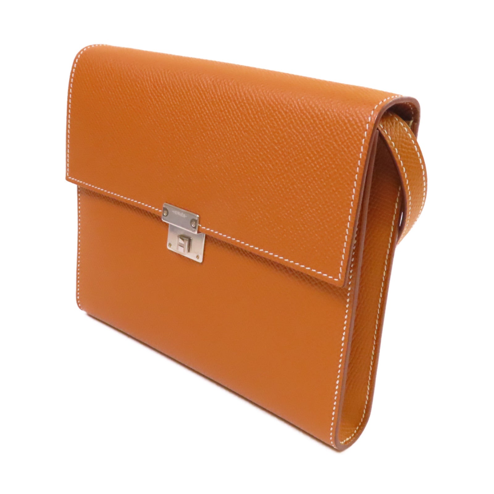 HERMES Epsom皮革Clic 16 Shoulder Bag銀扣肩背袋Gold金棕色