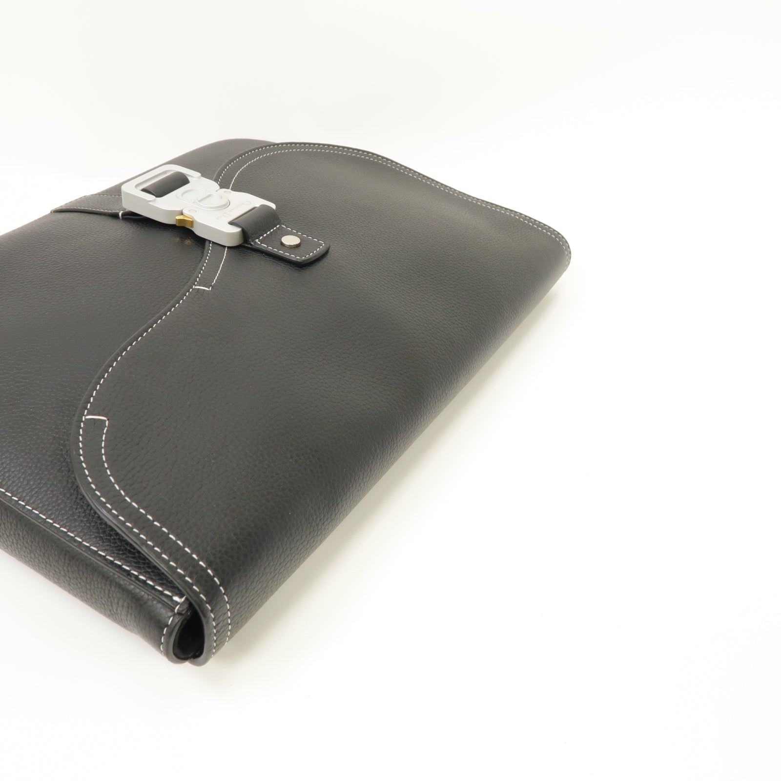 Dior 牛皮皮革Saddle A4 Pouch銀扣手拿包黑色