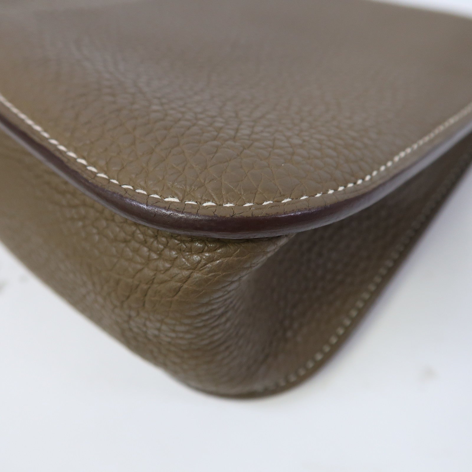 HERMES Clemence皮革Halzan 25銀扣肩背袋大象灰色