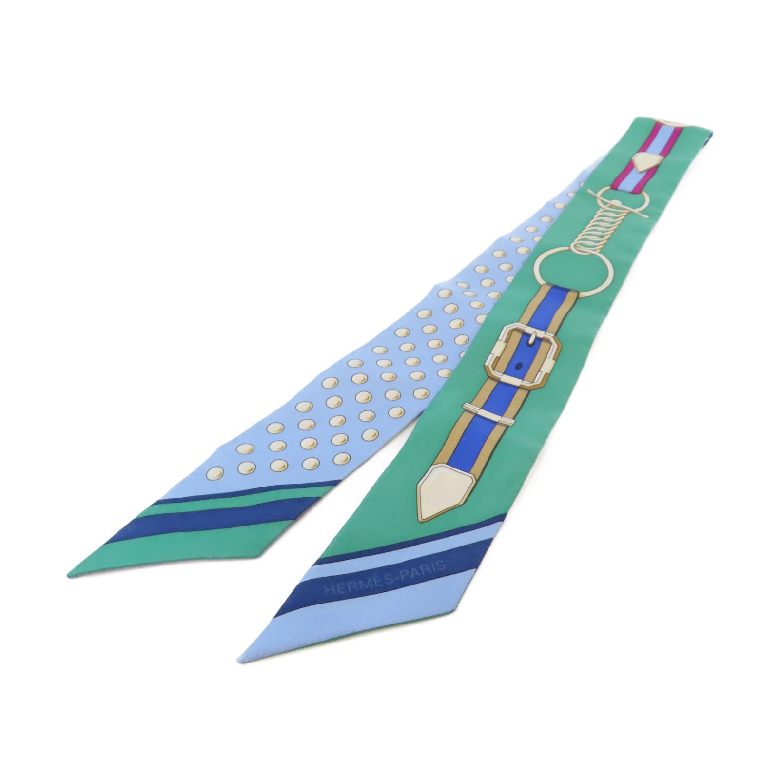 HERMES 絲質Twilly絲巾綠色/藍色