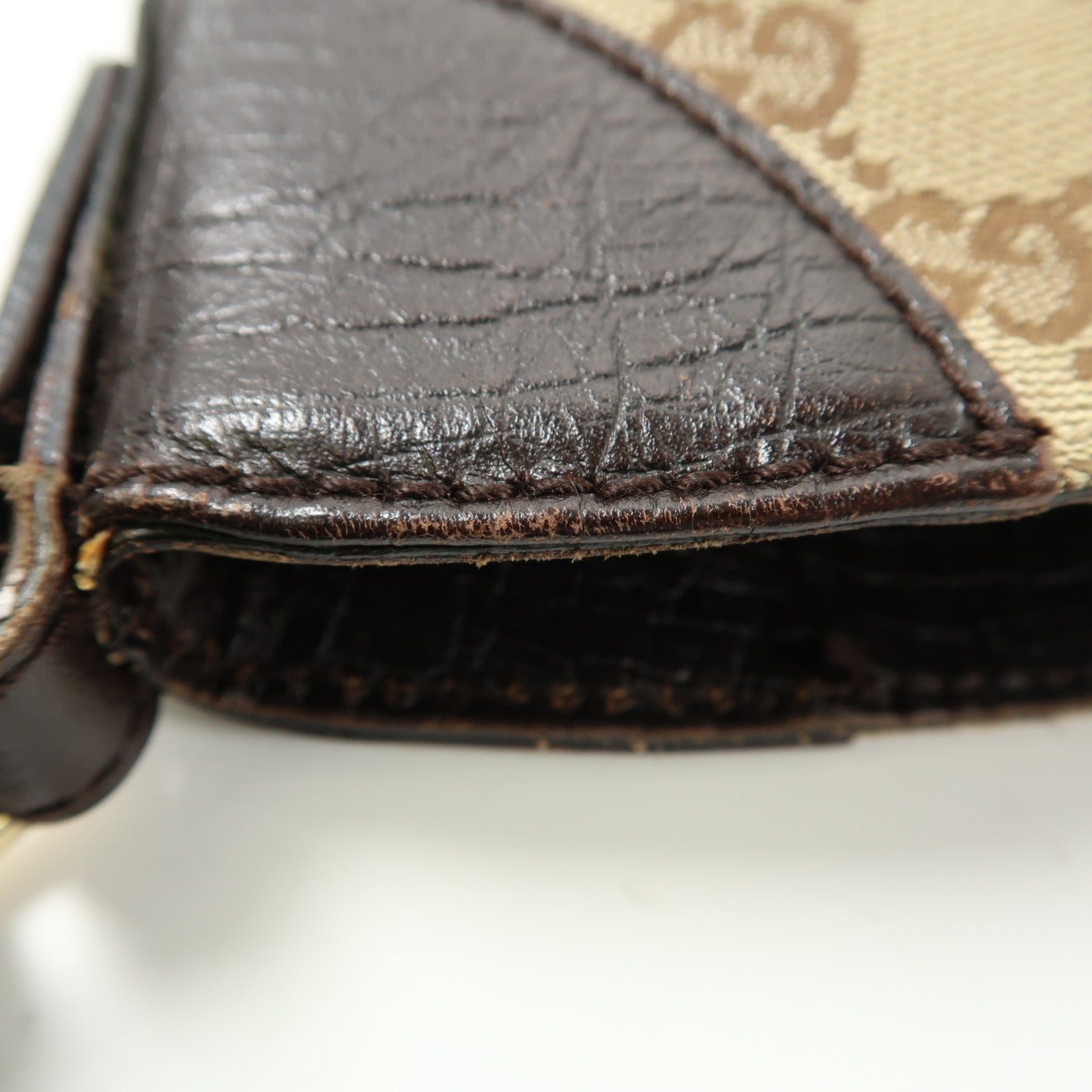 GUCCI 帆布Horsebit Bag金扣肩背袋啡色