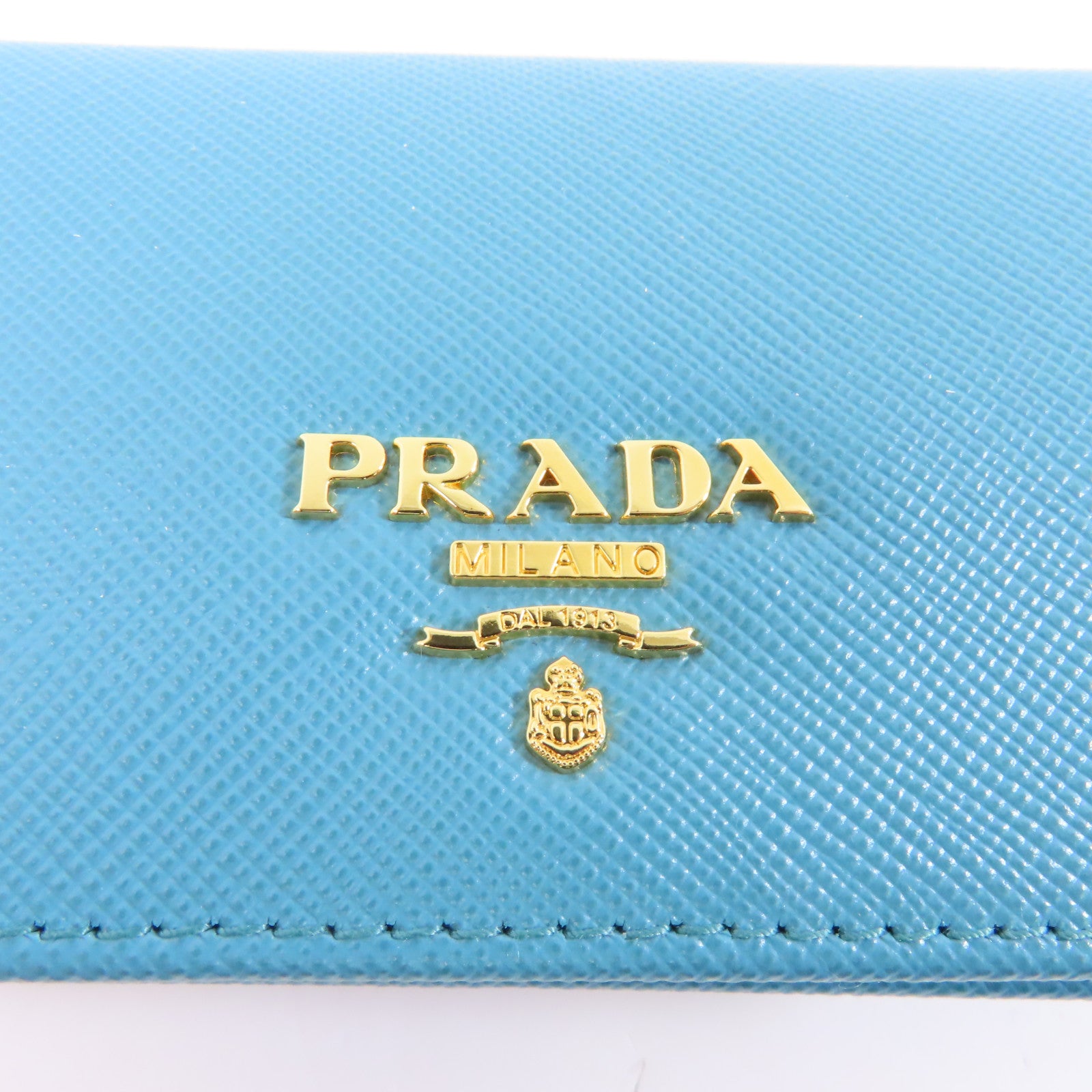 PRADA Saffiano皮革Card Case金扣卡片套藍色