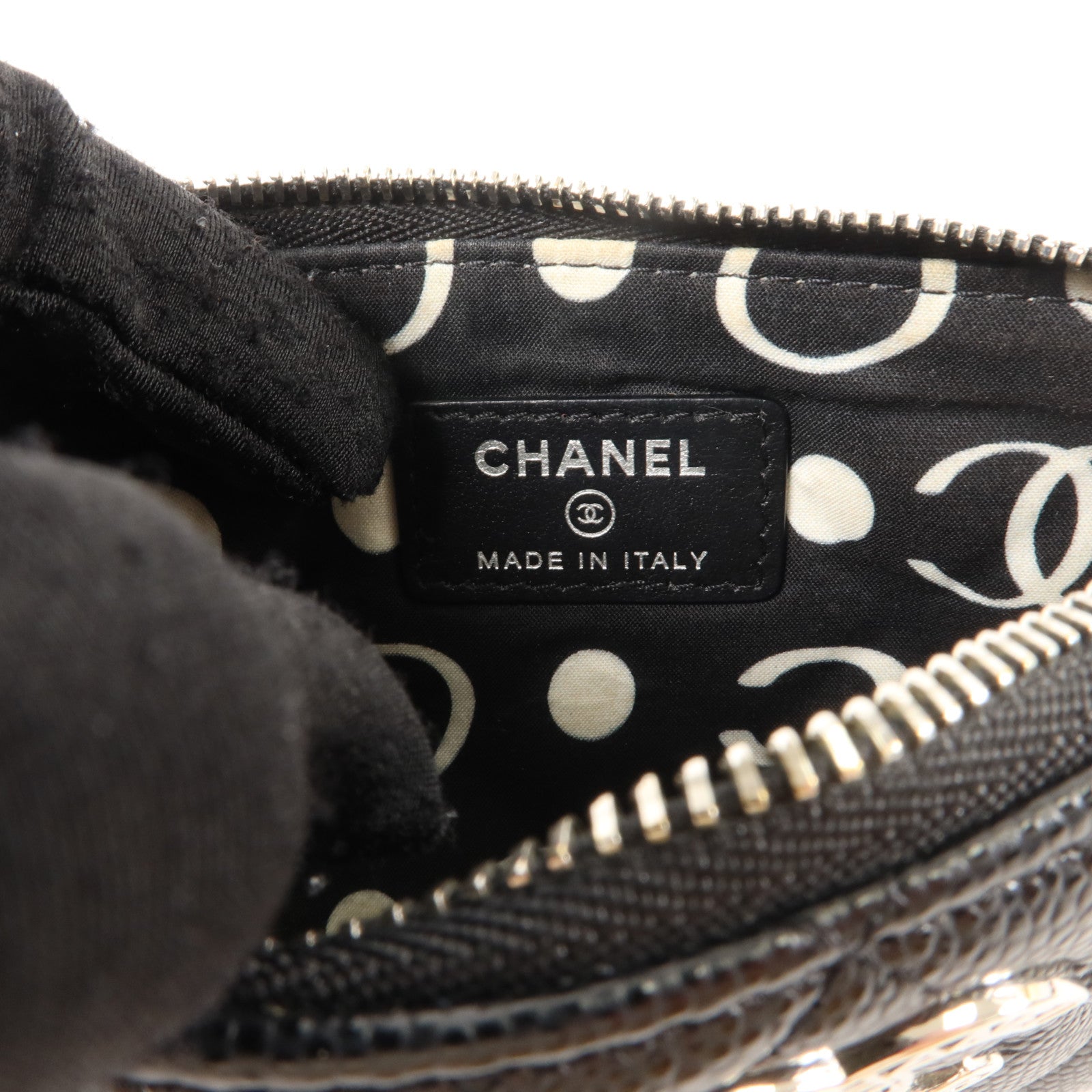CHANEL 牛皮皮革Mini O Case Zip Pouch銀扣小袋