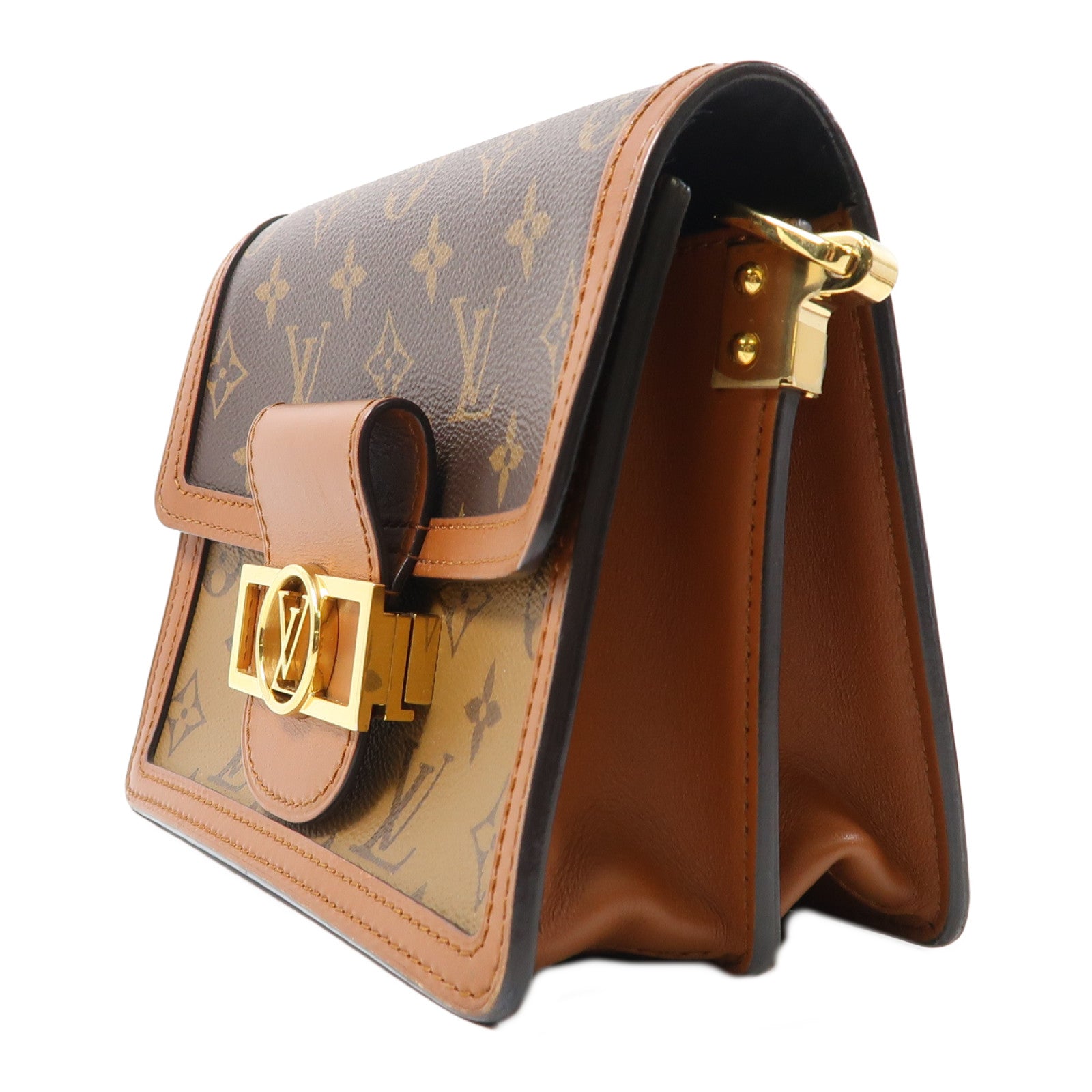 LOUIS VUITTON Monogram Reverse Mini Dauphine金扣肩背袋棕色