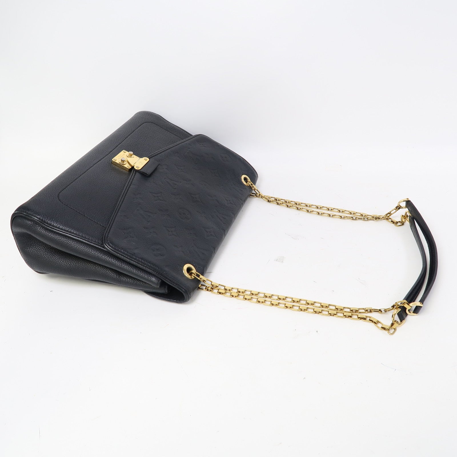 LOUIS VUITTON Monogram Empreinte Saint Germain MM金扣鏈帶肩背袋黑色