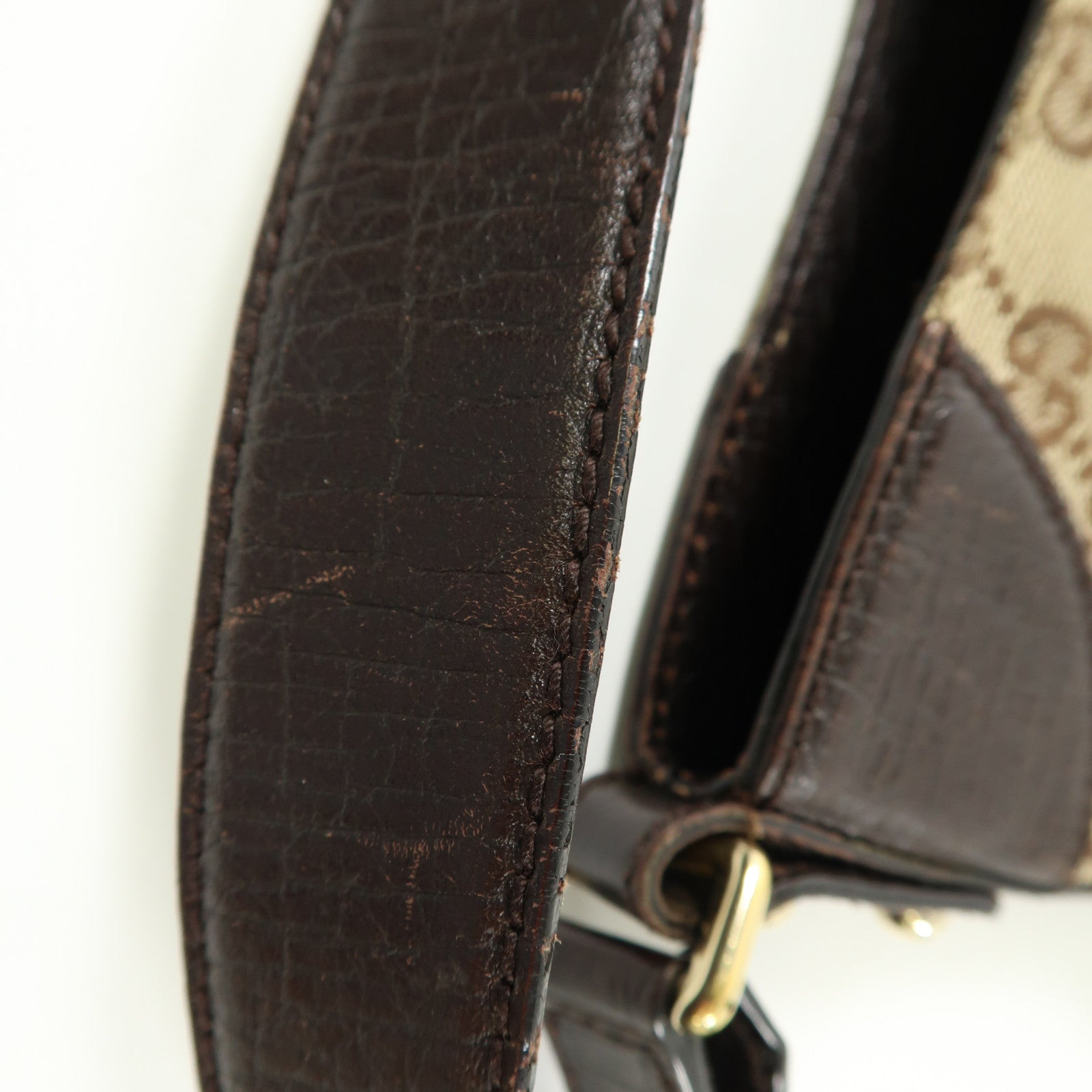 GUCCI 帆布Horsebit Bag金扣肩背袋啡色