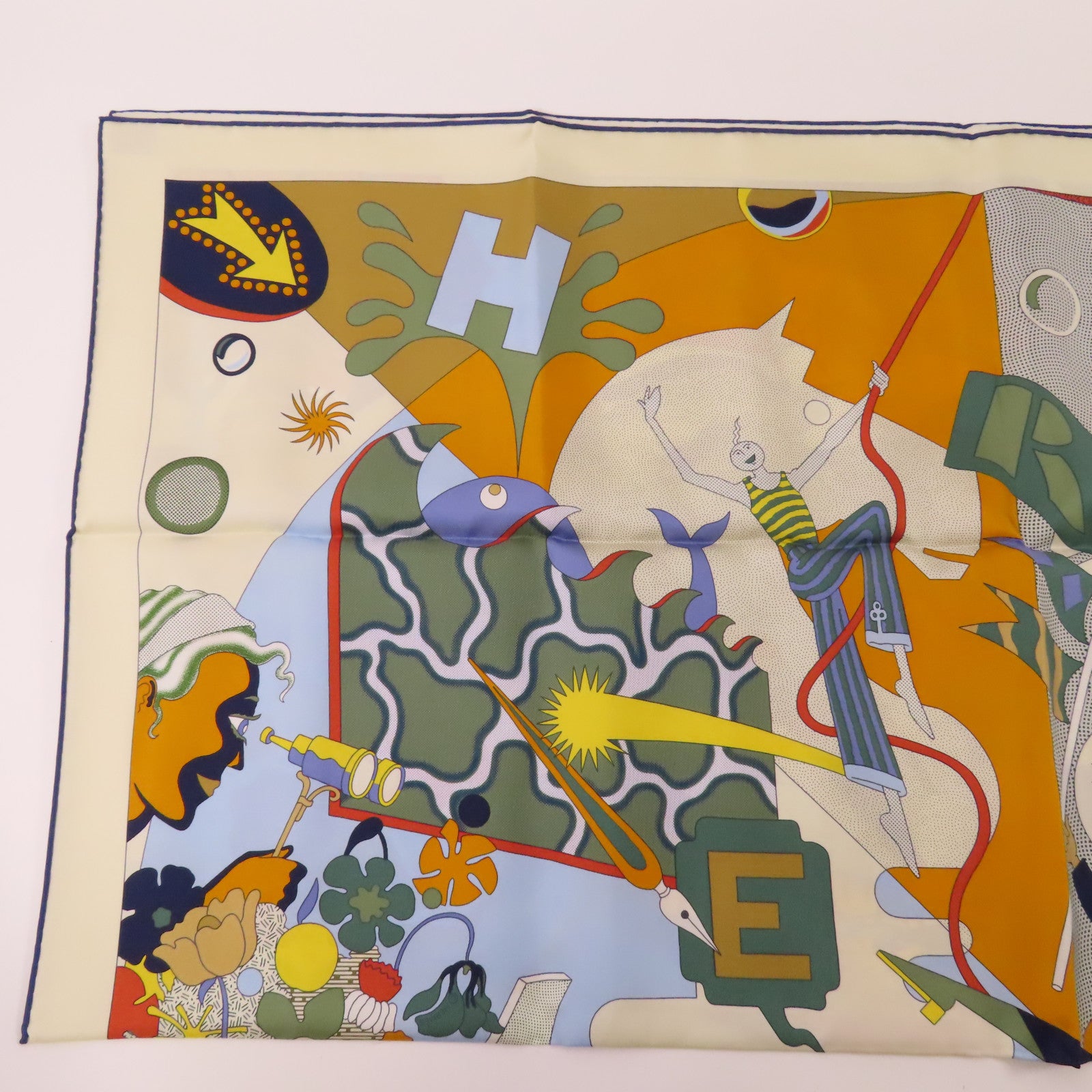 HERMES 絲質Scarf 90x90cm絲巾米色/彩色