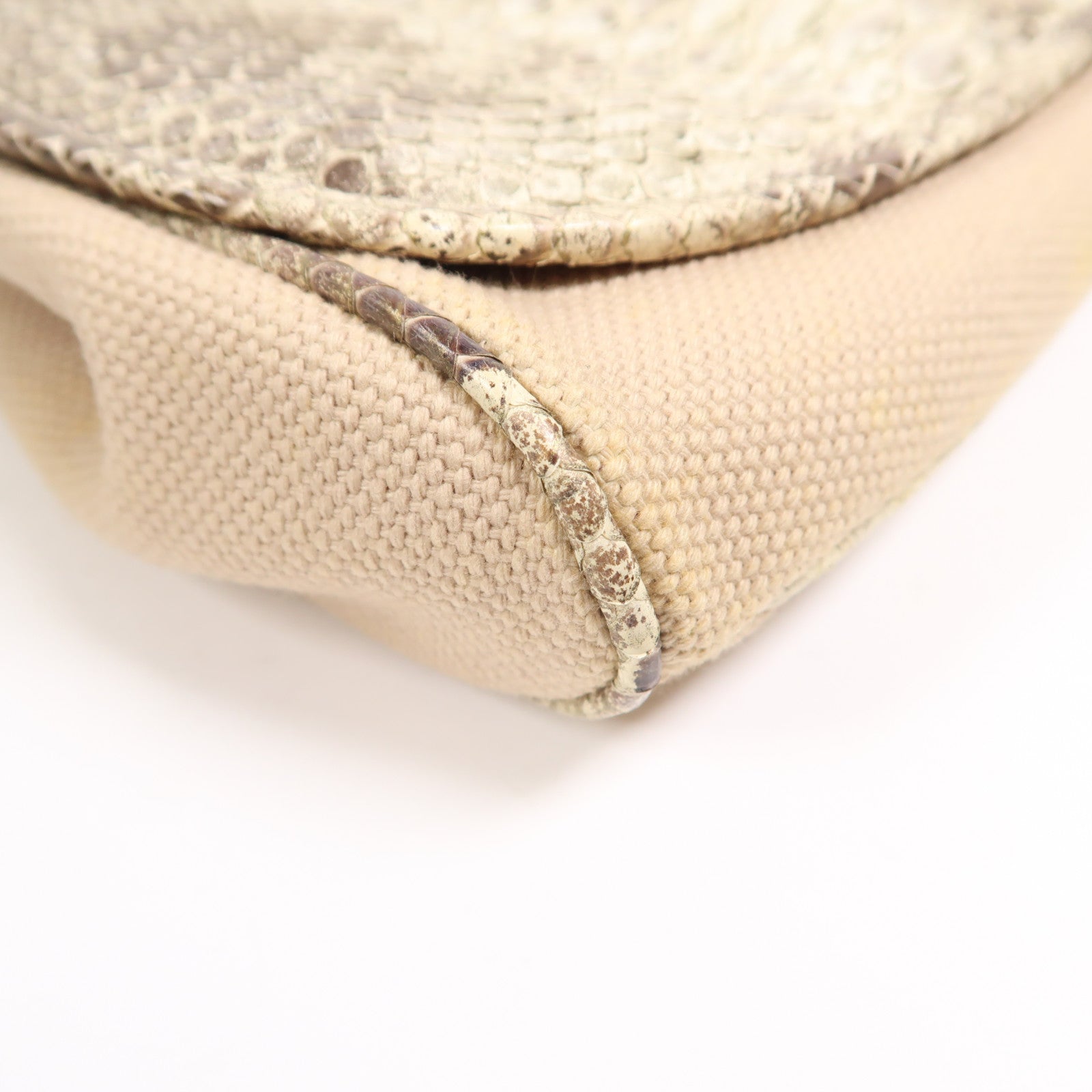 CHANEL 【激減優惠】蛇皮皮革/帆布Shoulder Bag銀扣肩背袋