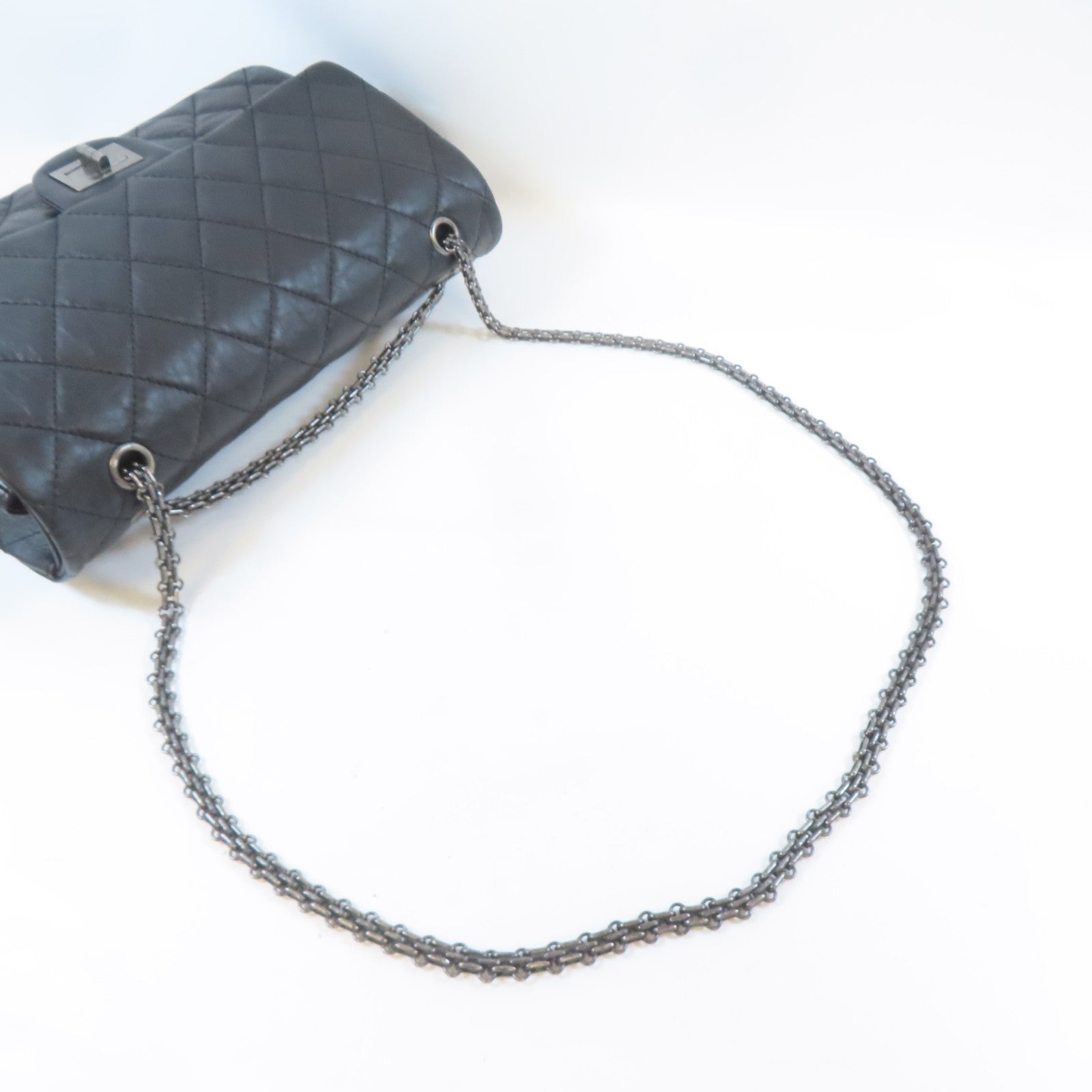 CHANEL 菱格牛皮皮革2.55 Shoulder Bag鏈帶肩背袋黑色