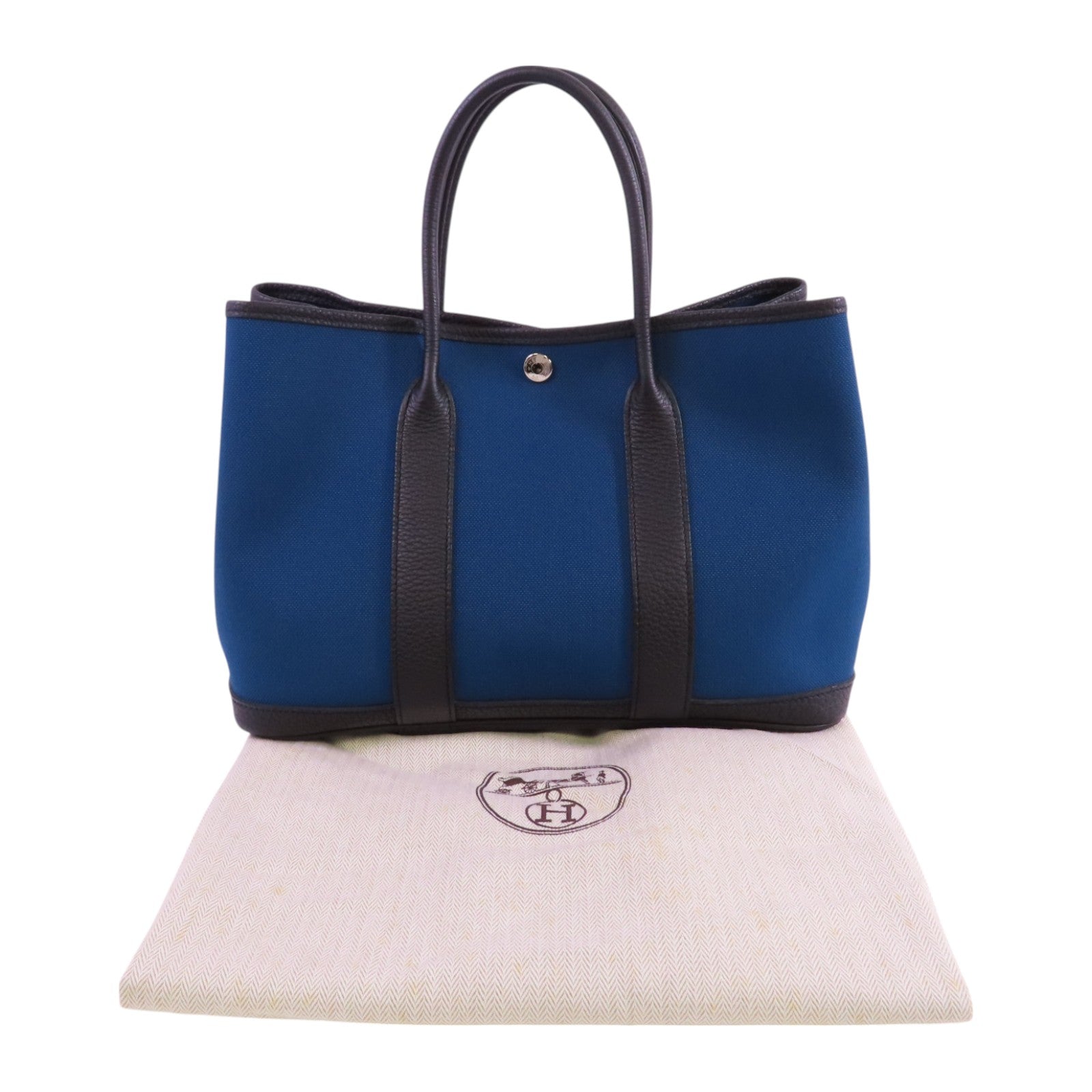 HERMES 帆布Garden Party TPM銀扣手挽袋