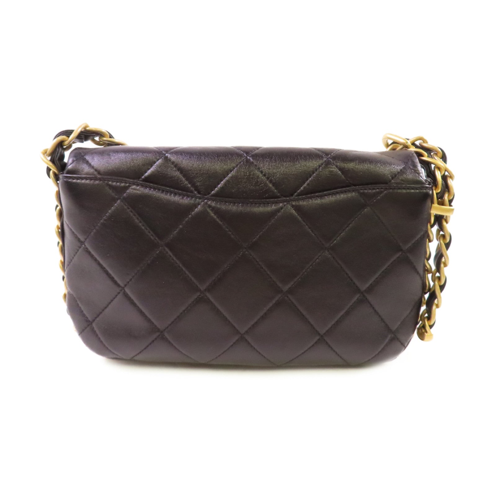 CHANEL 菱格牛皮皮革Chain Shoulder Bag金扣鏈帶肩背袋黑色