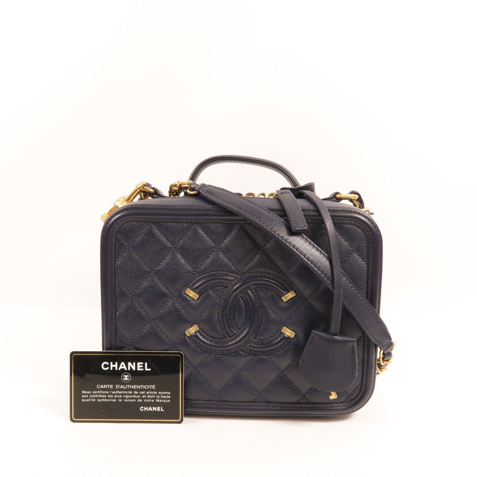 CHANEL 牛皮皮革Filigree Vanity Case手挽肩背兩用袋