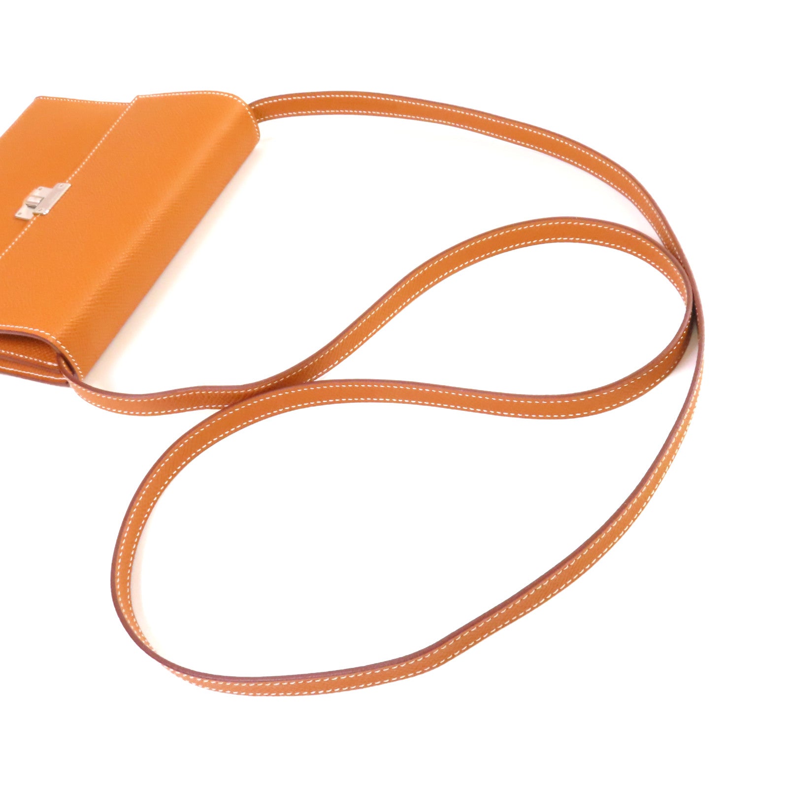 HERMES Epsom皮革Clic 16 Shoulder Bag銀扣肩背袋Gold金棕色