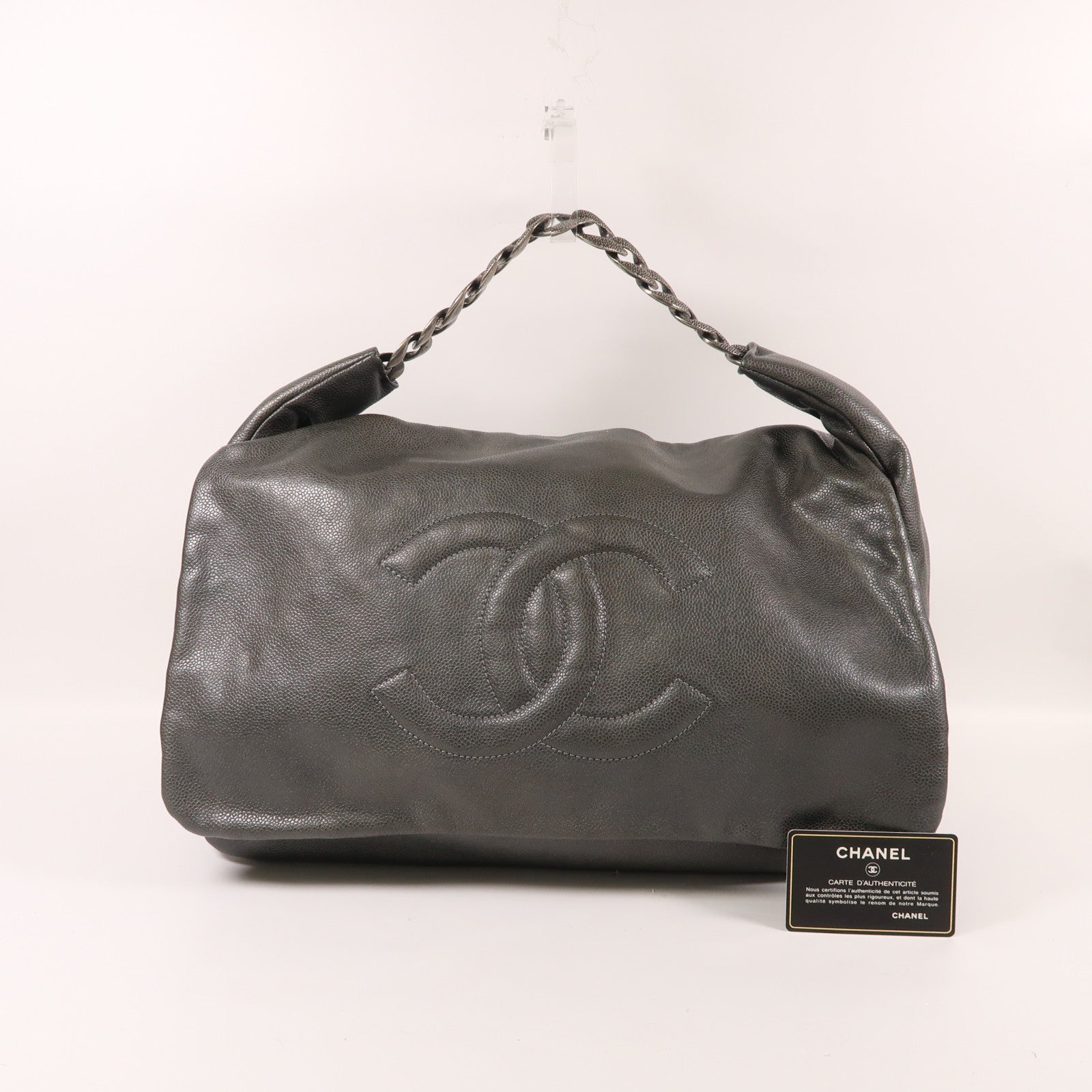 CHANEL 牛皮皮革Hand Bag銀扣手挽袋灰銀色