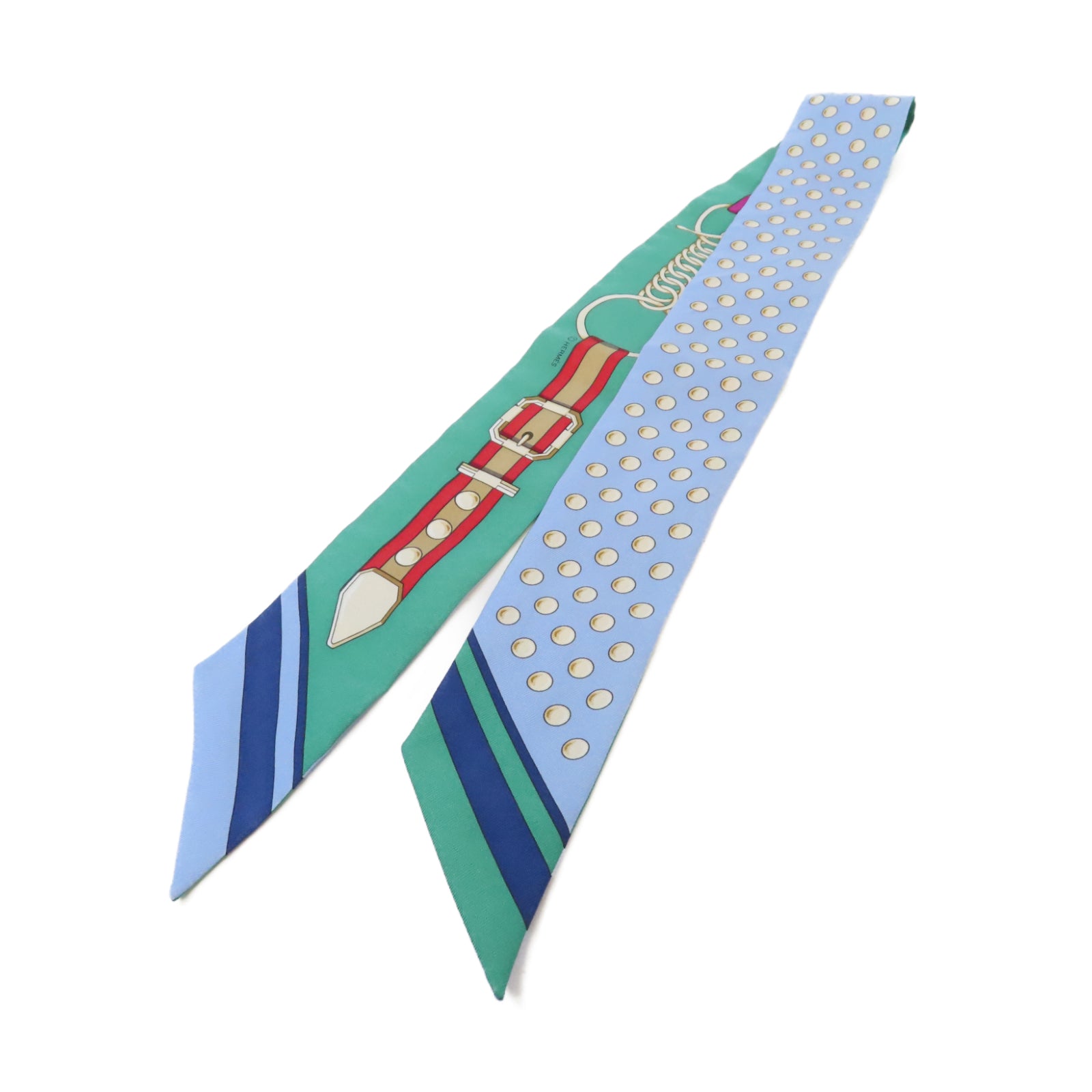 HERMES 絲質Twilly絲巾綠色/藍色