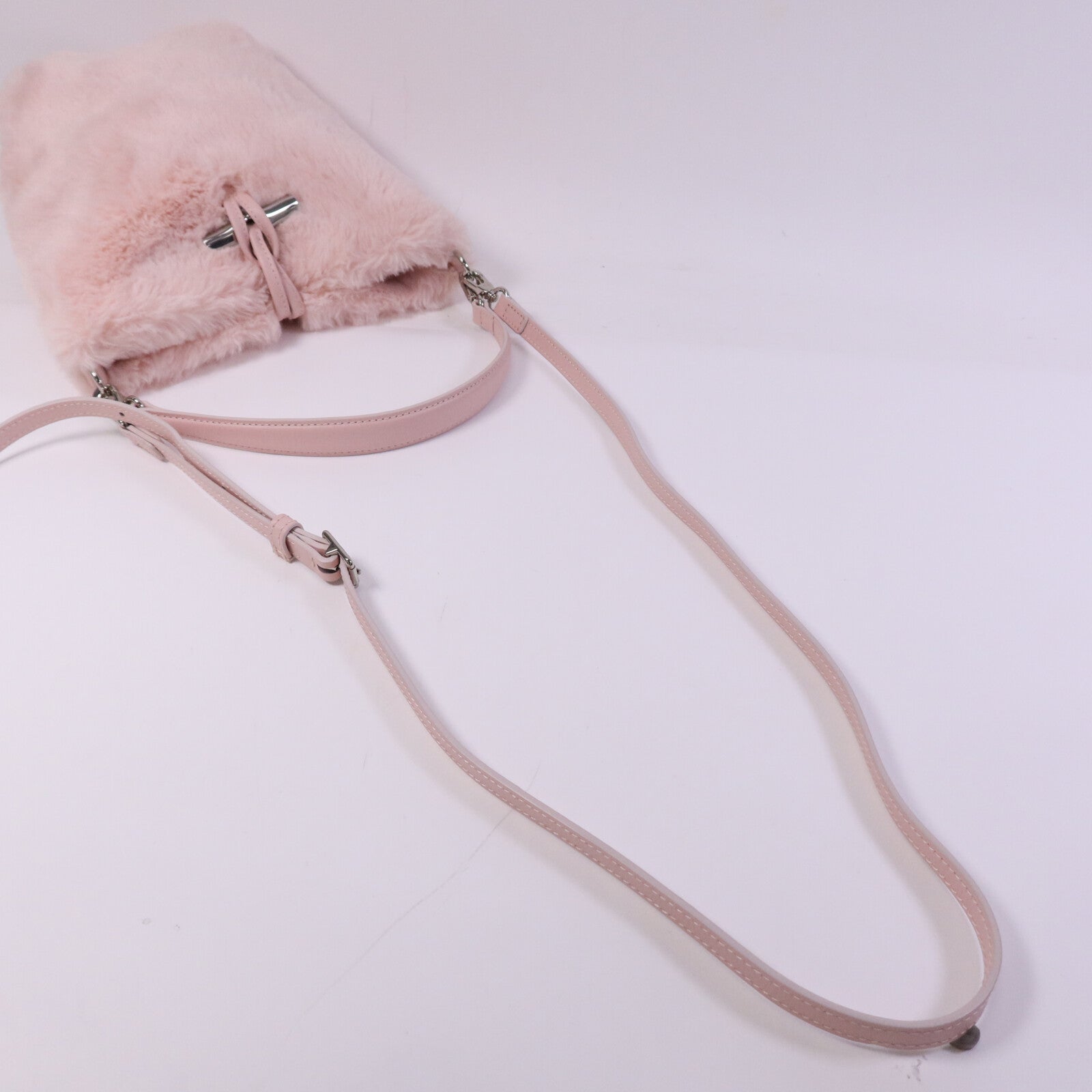 Longchamp 毛茸Shoulder Bag銀扣手挽肩背兩用袋