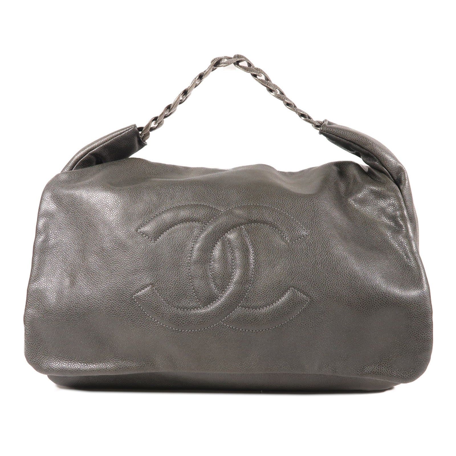CHANEL 牛皮皮革Hand Bag銀扣手挽袋灰銀色