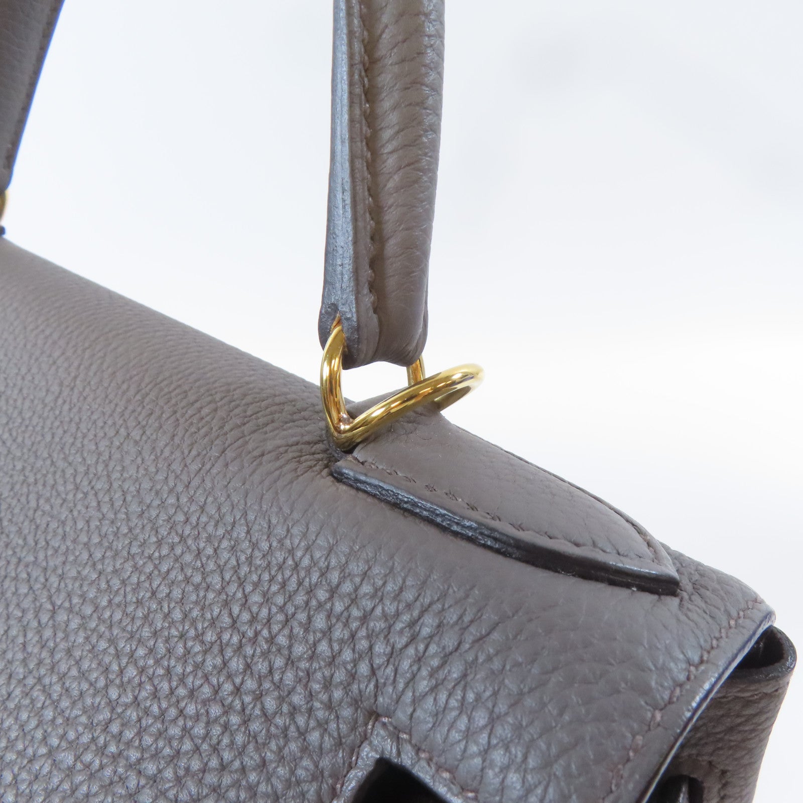 HERMES Clemence皮革Kelly28金扣手挽肩背兩用袋Etain/灰色