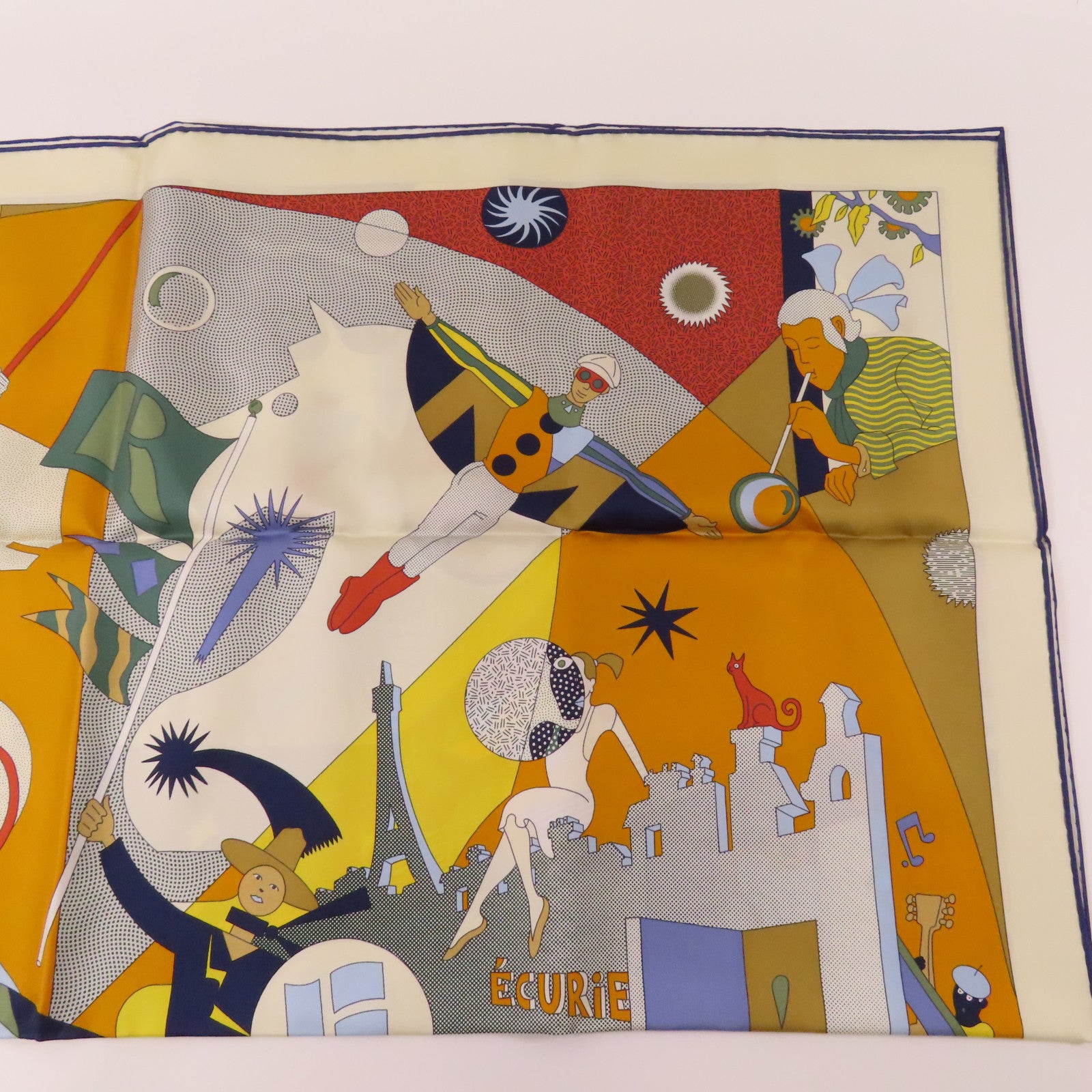 HERMES 絲質Scarf 90x90cm絲巾米色/彩色