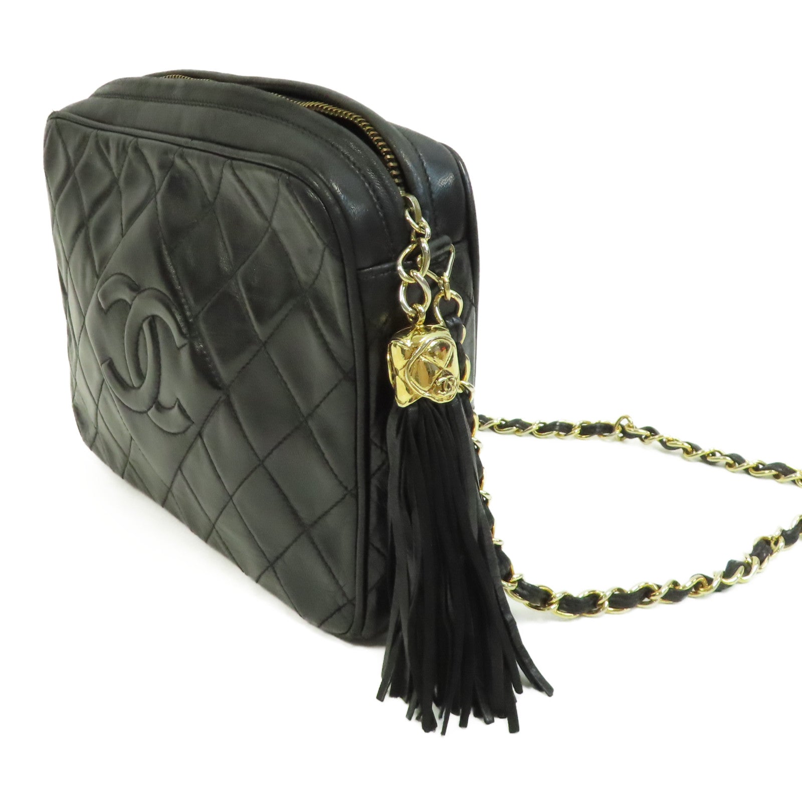 CHANEL 【激減優惠】菱格羊皮皮革Chain Shoulder金扣鏈帶肩背袋黑色