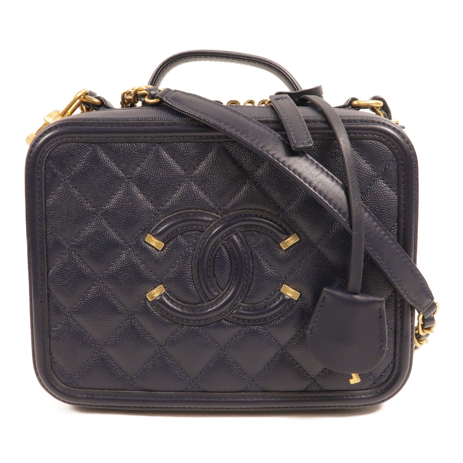 CHANEL 牛皮皮革Filigree Vanity Case手挽肩背兩用袋
