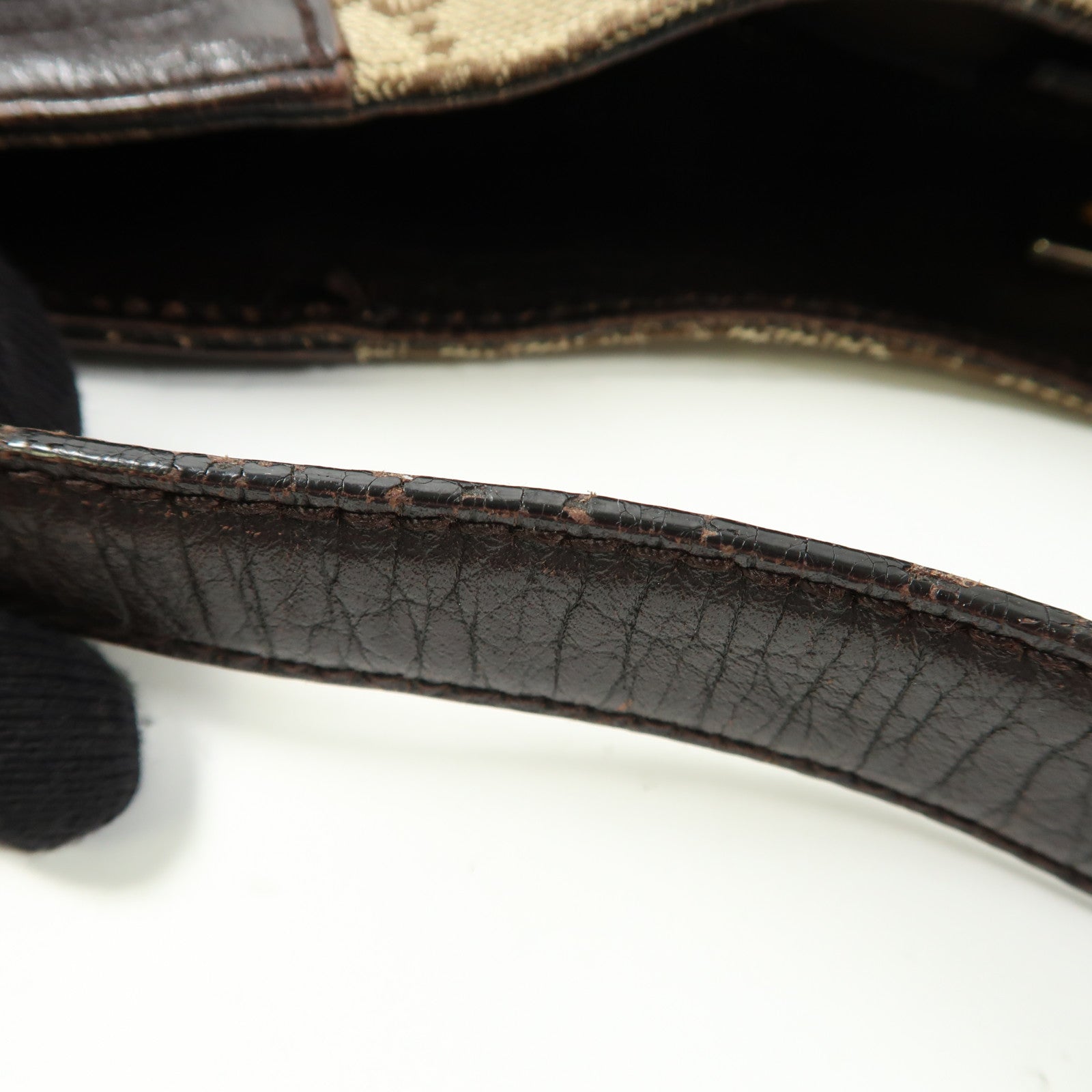 GUCCI 帆布Horsebit Bag金扣肩背袋啡色