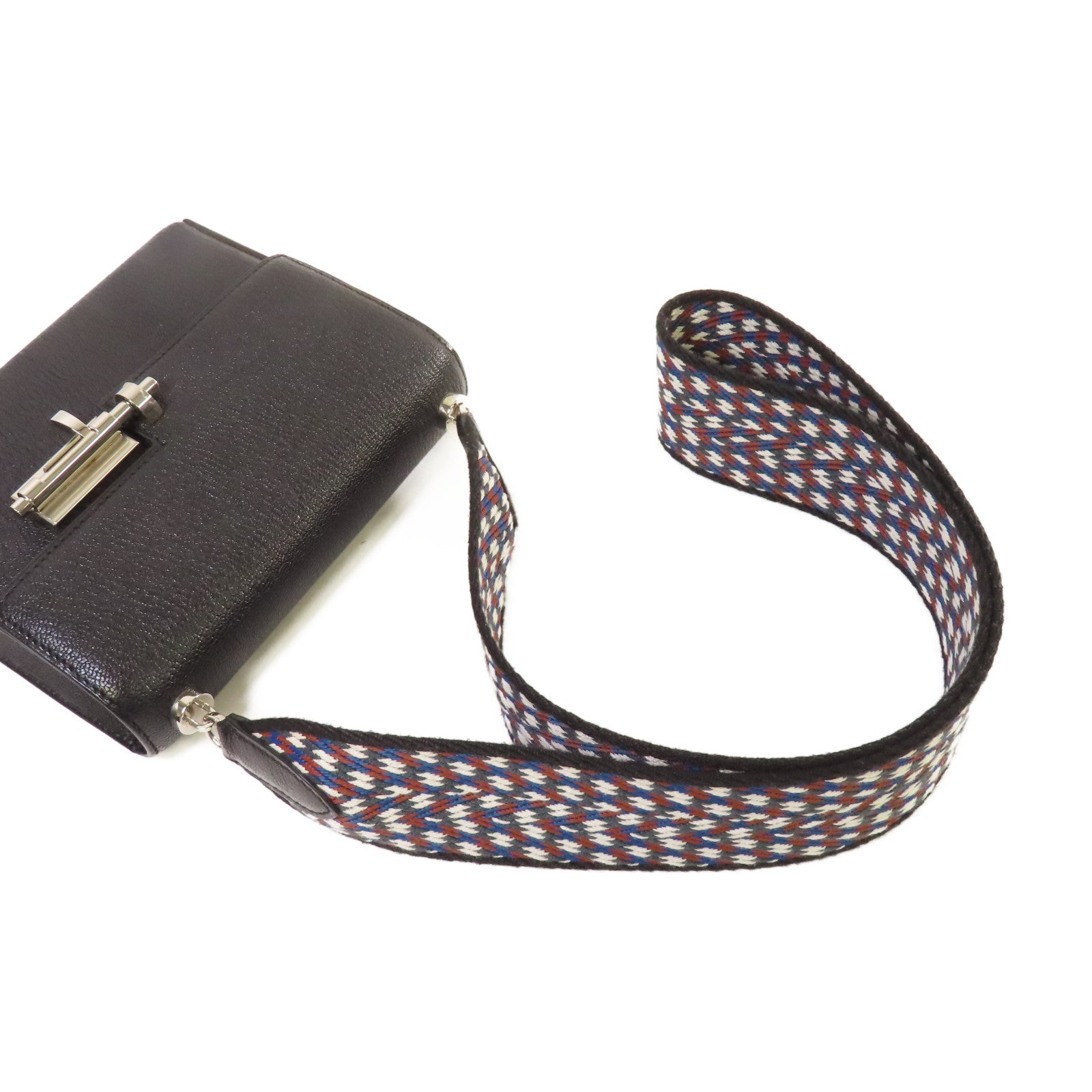 HERMES Chevre皮革Mini Verrou One Shoulder Bag銀扣肩背袋89 Noir黑色