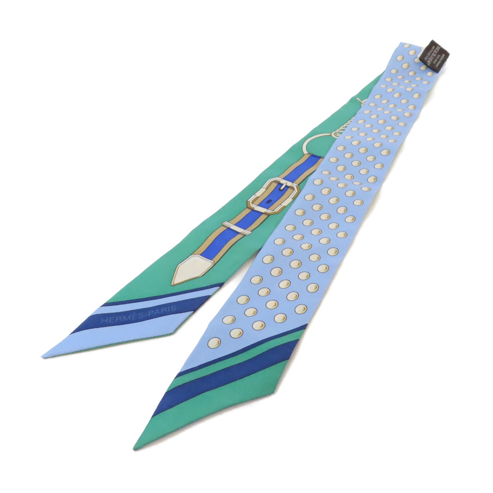HERMES 絲質Twilly絲巾綠色/藍色