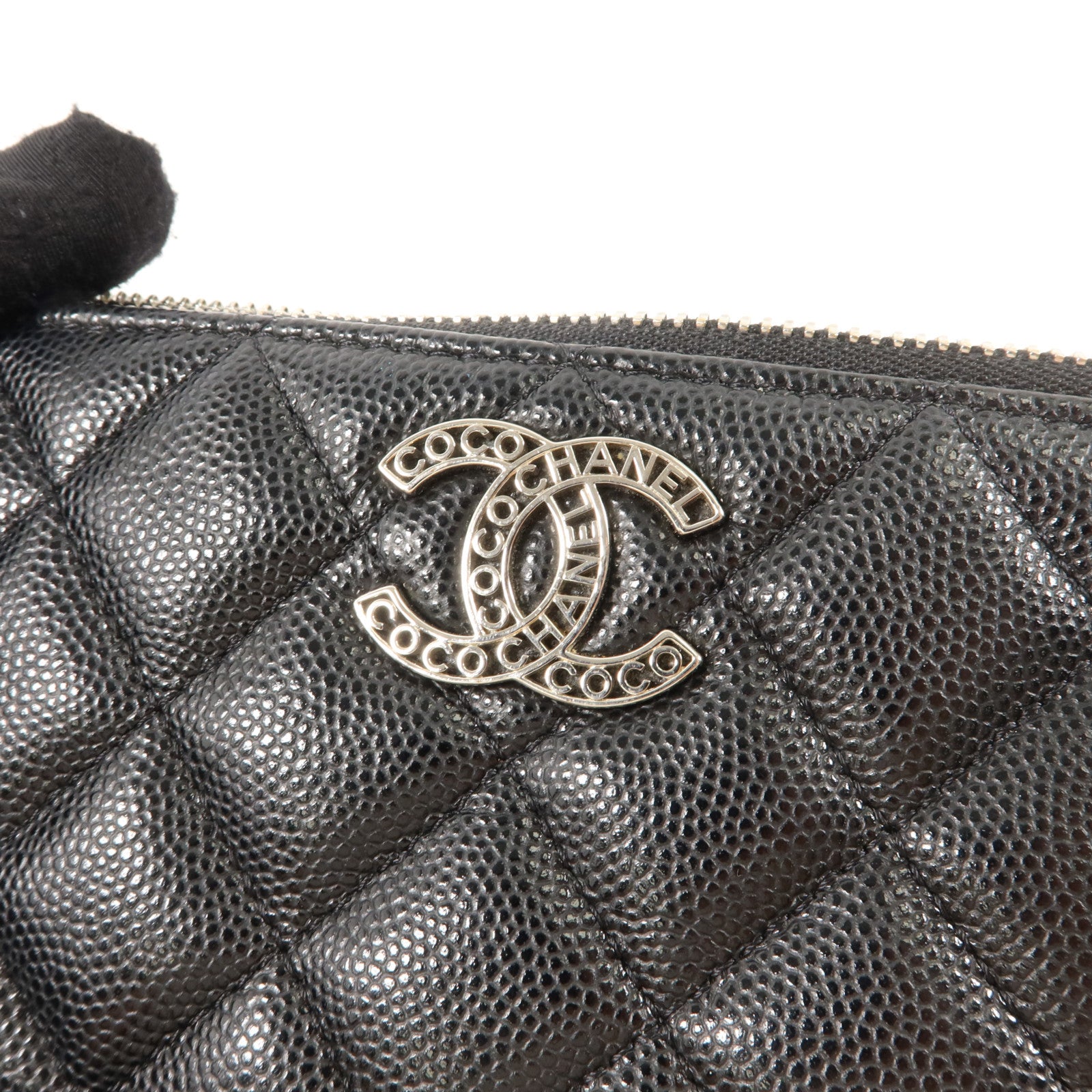 CHANEL 牛皮皮革Mini O Case Zip Pouch銀扣小袋