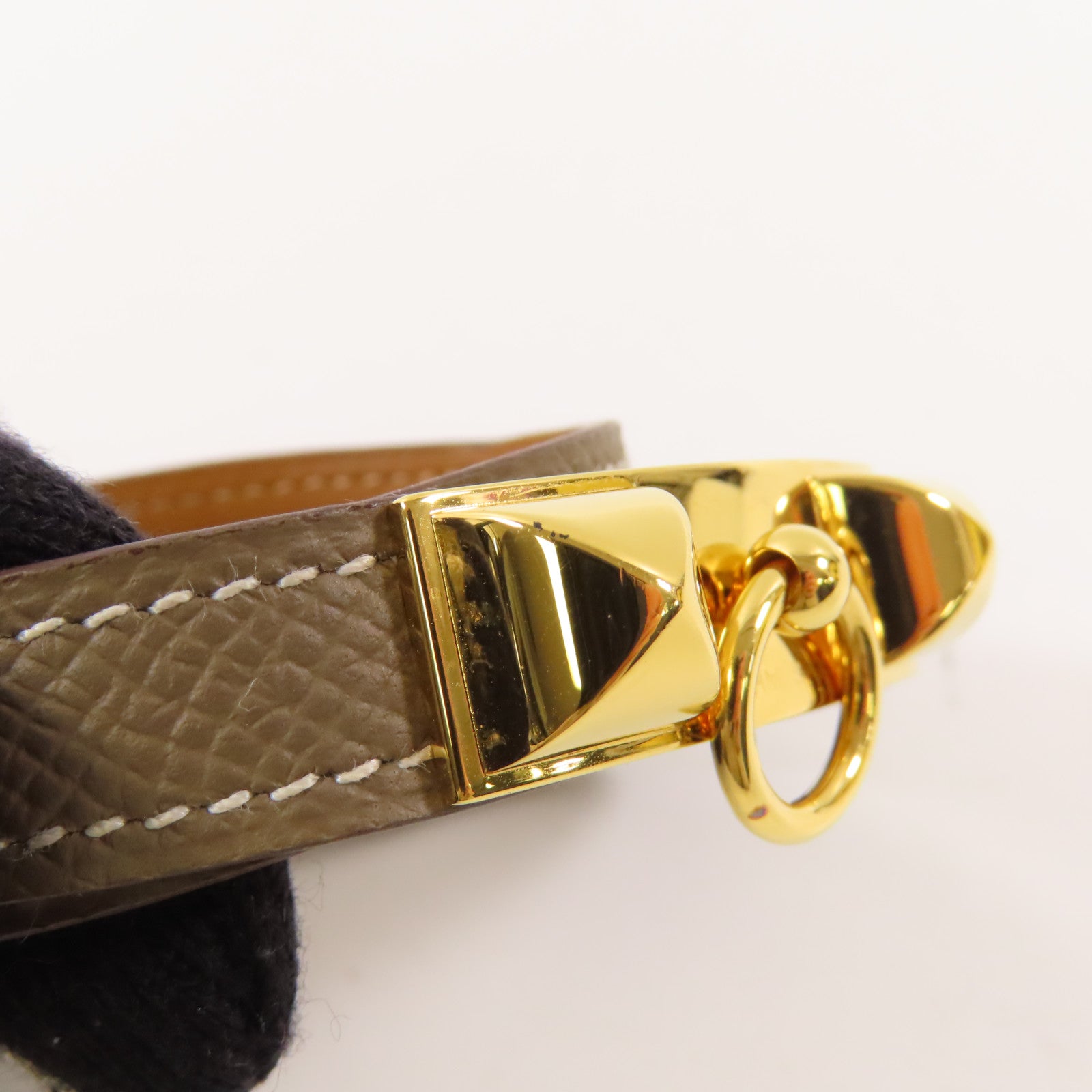 HERMES Epsom皮革Rivale Double Tour金扣手鐲Etoupe