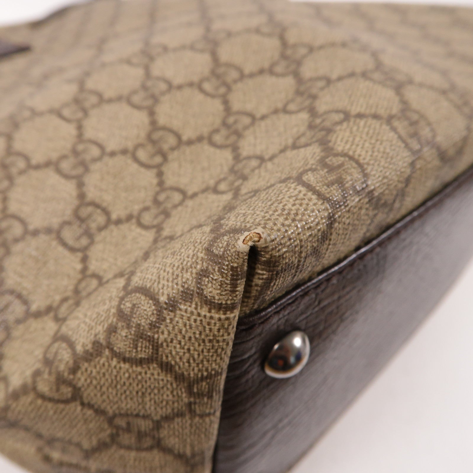 GUCCI 塗層帆布Hand Bag銀扣手挽袋啡色